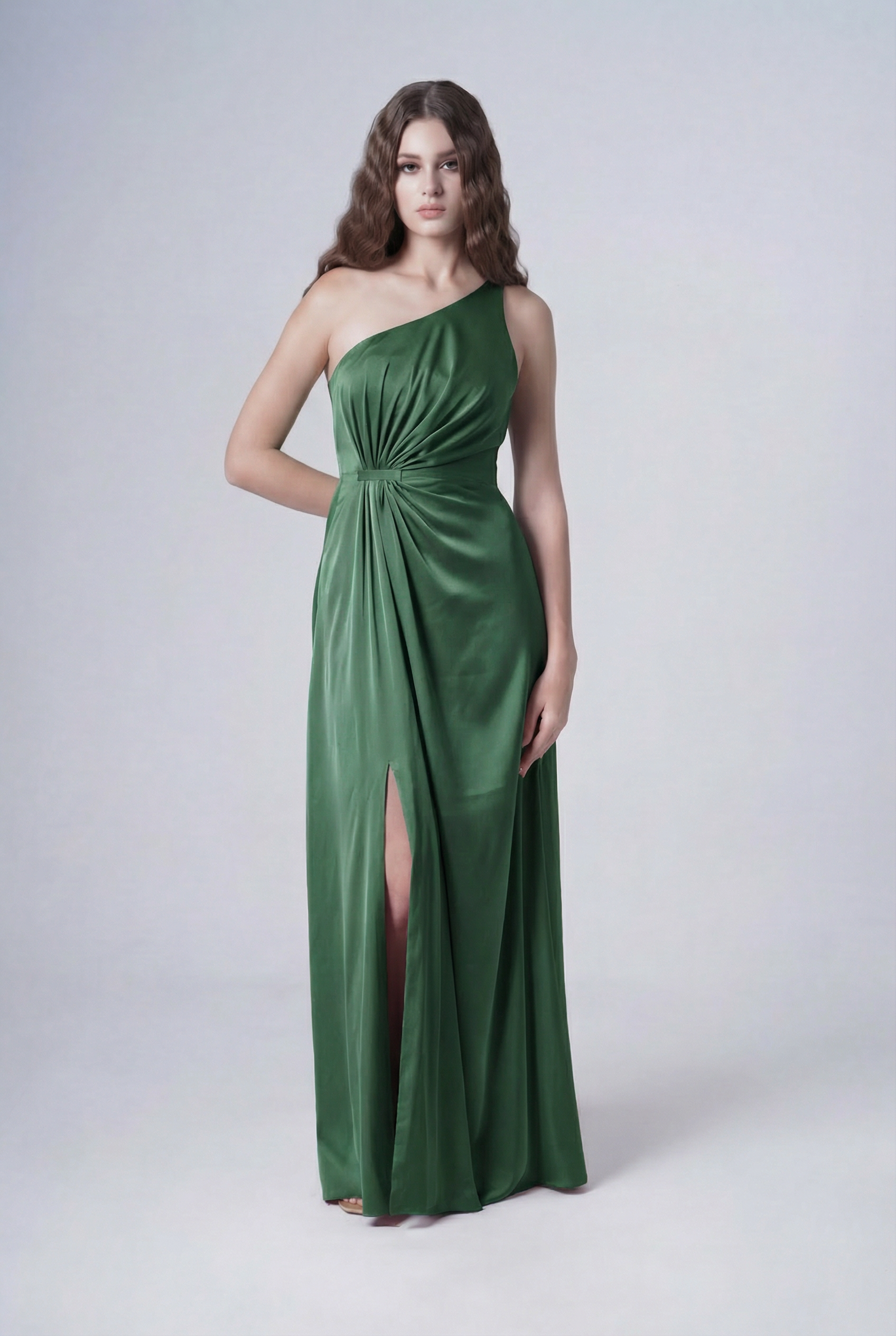 Greta Bridesmaid Dress in Olive Grove Satin