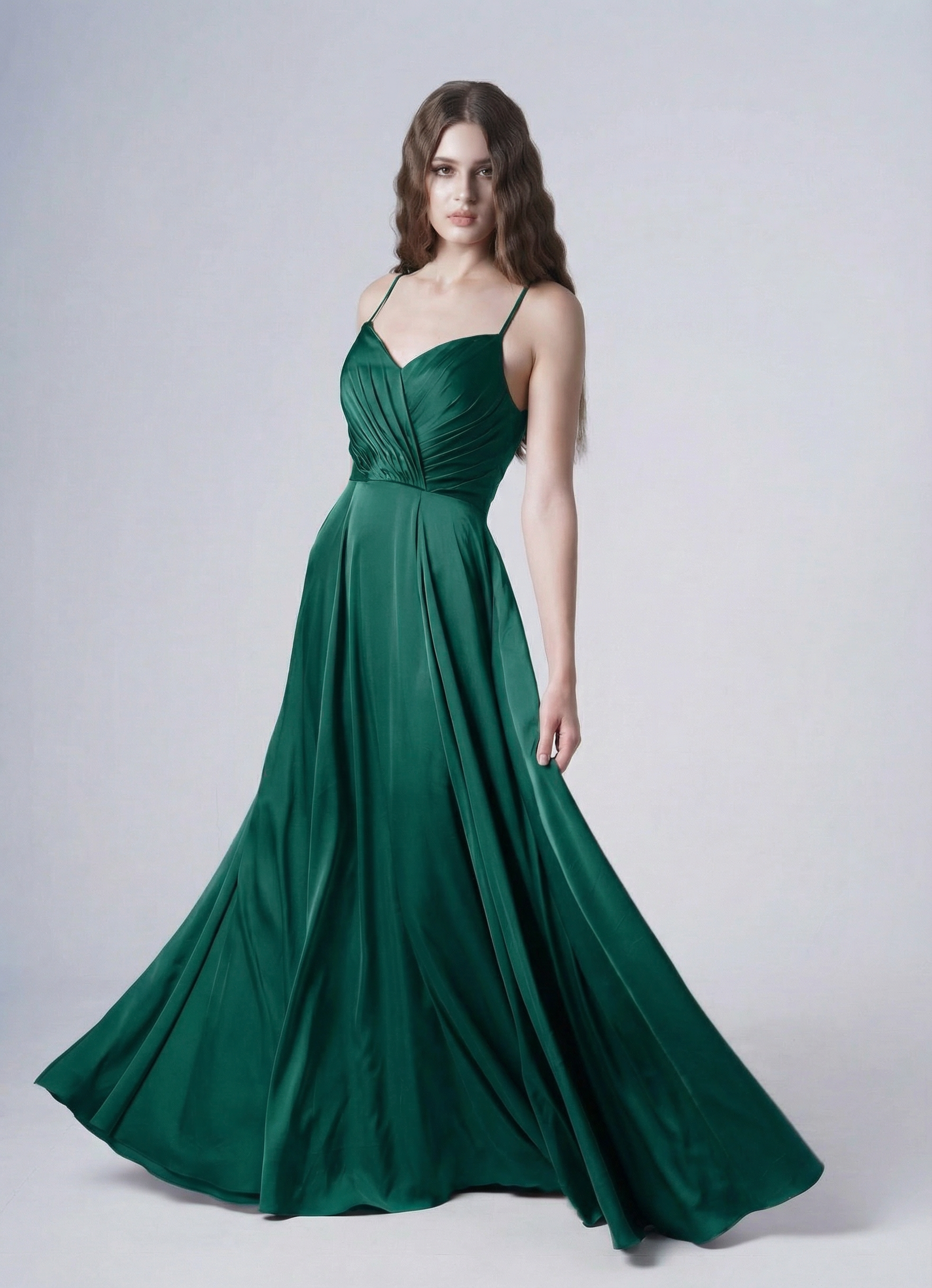 Isla Bridesmaid Dress in Emerald Dawn Satin