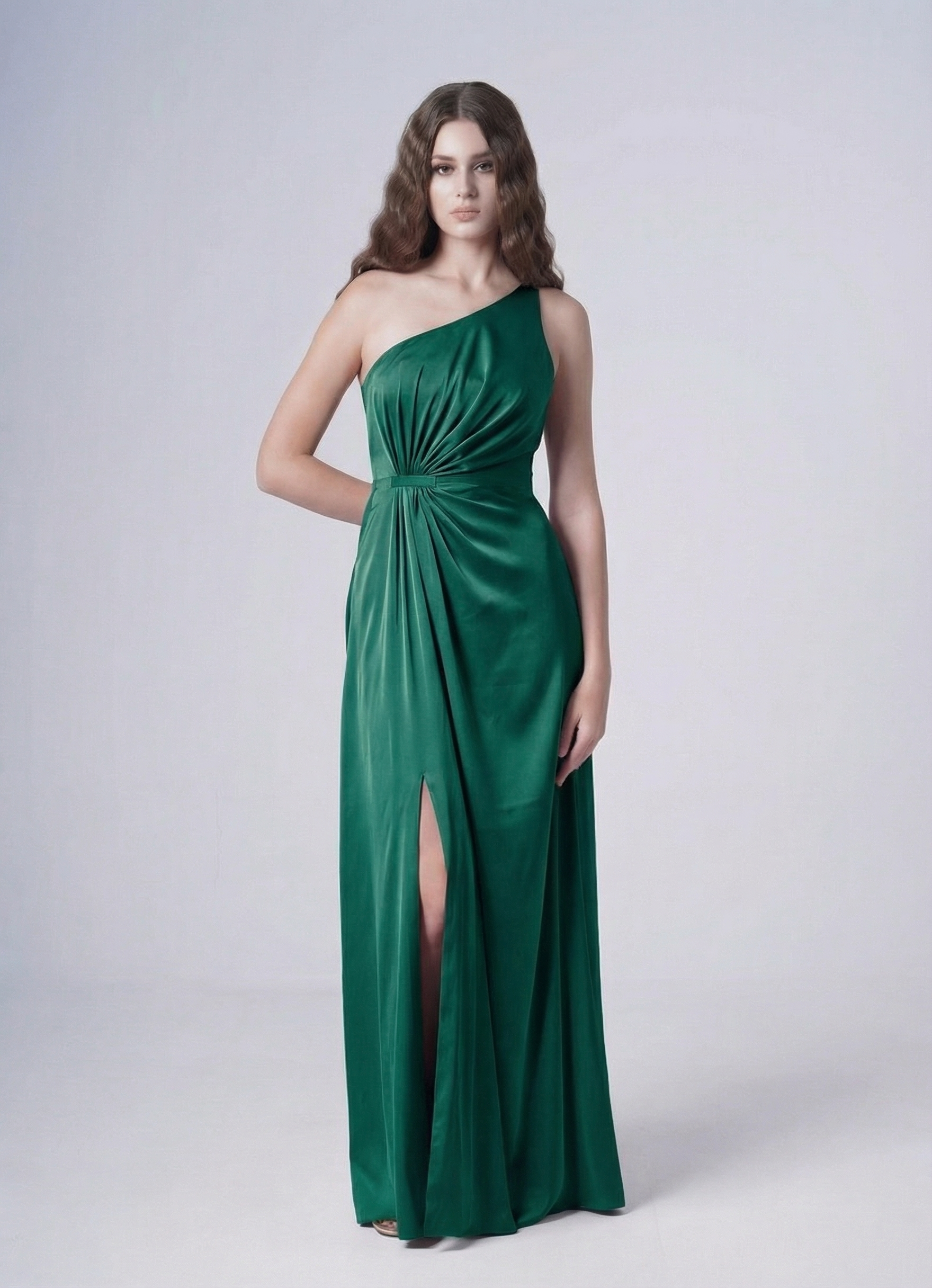 Greta Bridesmaid Dress in Emerald Dawn Satin