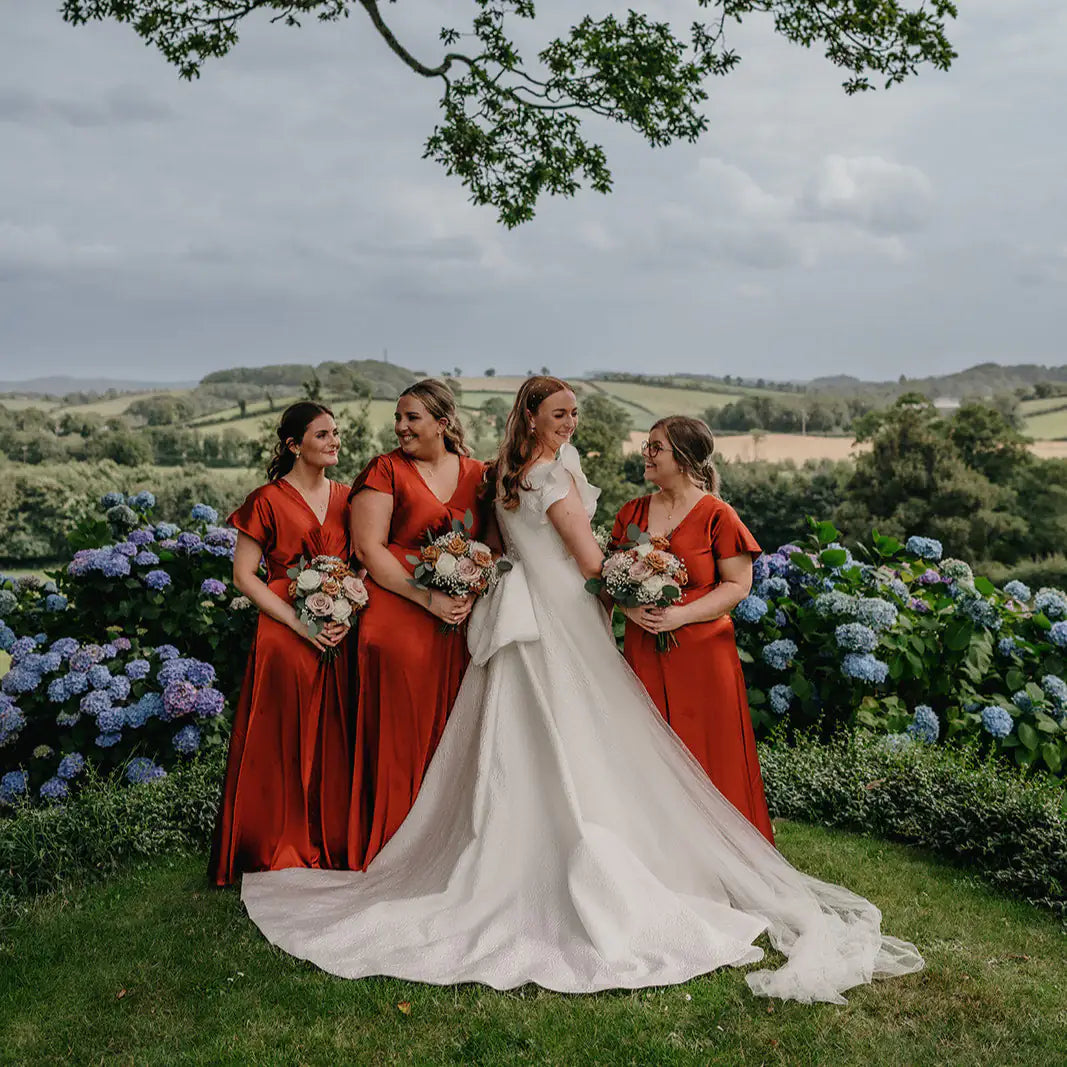 red and white bridesmaid dresses uk Red Bridesmaids Dresses with White Lace Cardigans