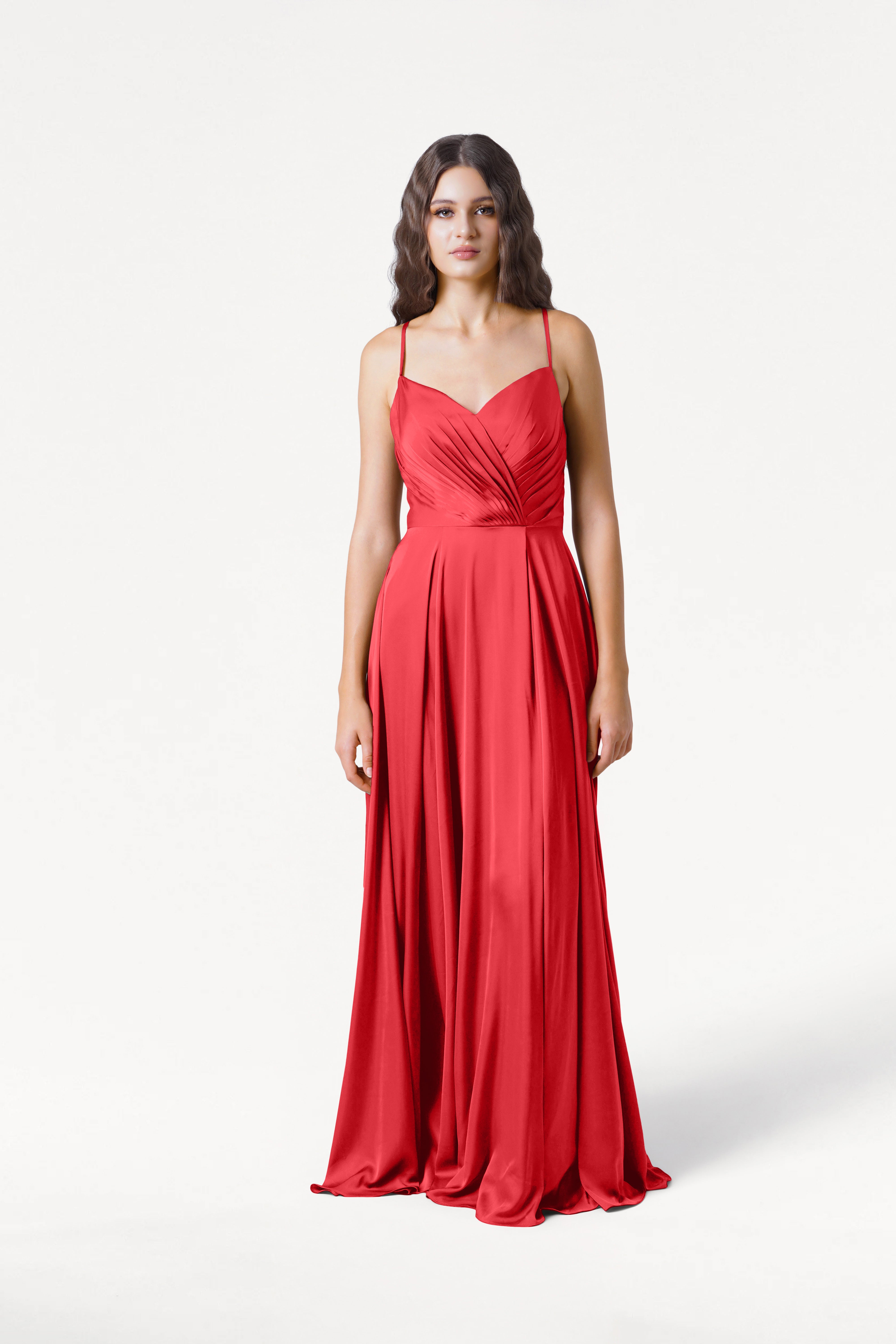 Isla Bridesmaid Dress in Ruby Satin