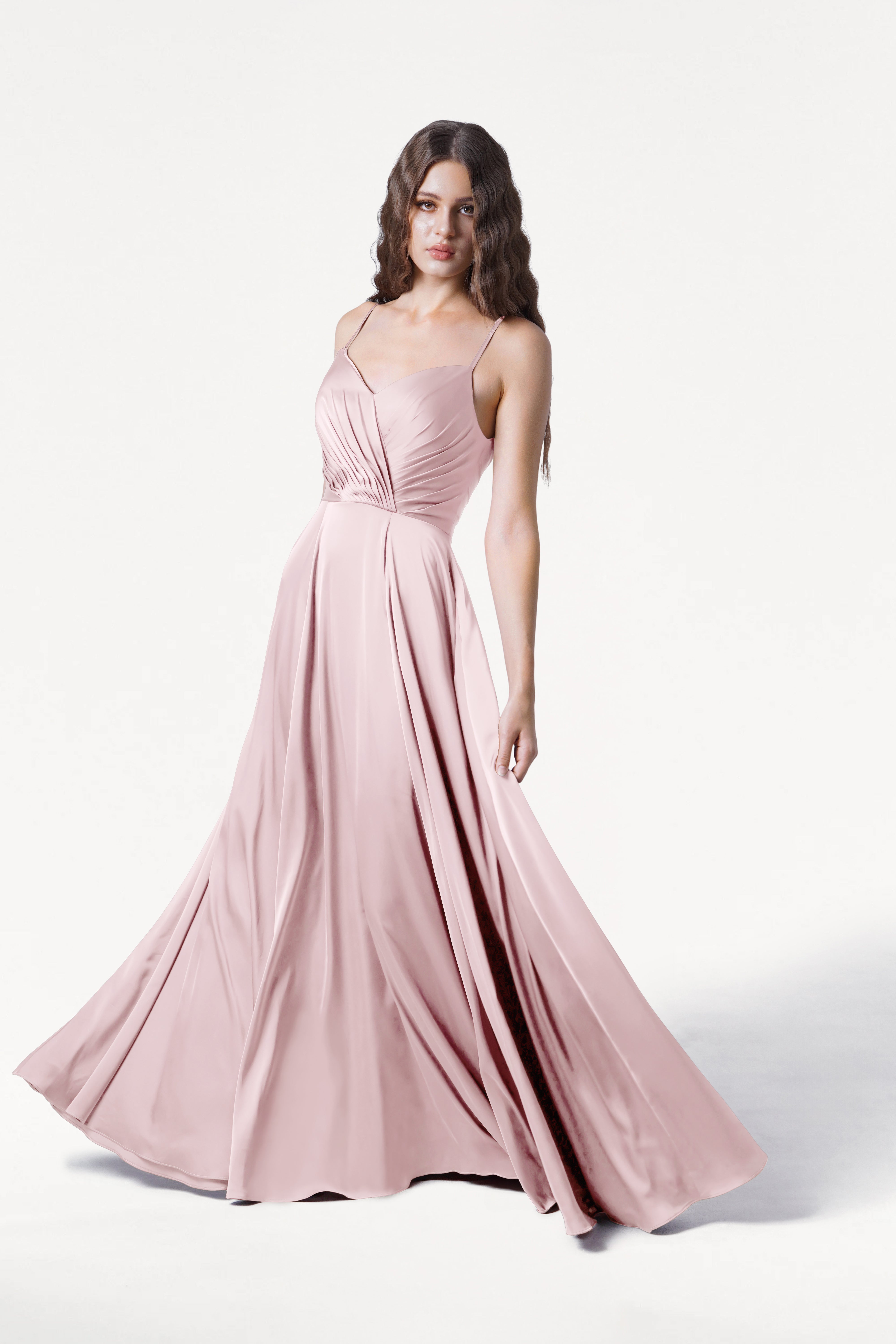 Isla Bridesmaid Dress in Blush Pink Satin