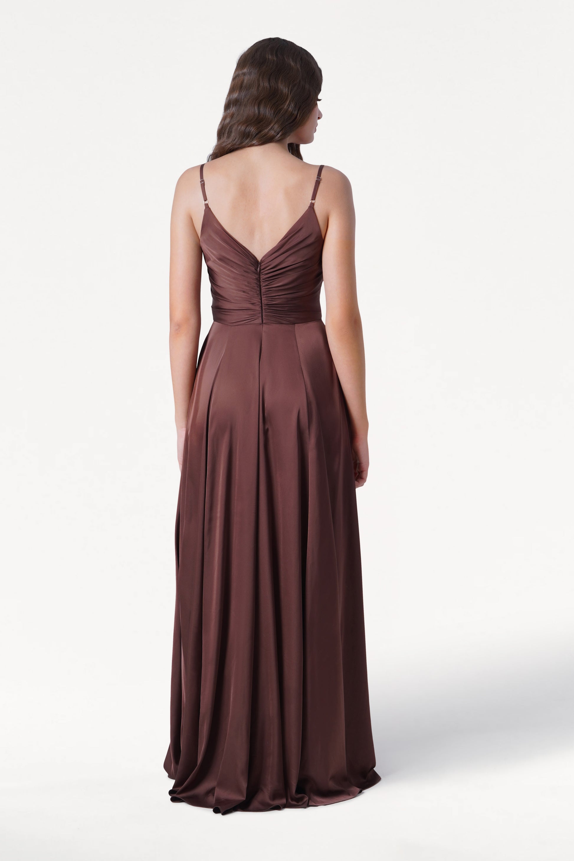 Isla Bridesmaid Dress in Chocolate Brown Satin TH and TH Isla Bridesmaid Dress in Chocolate Brown Satin TH and TH