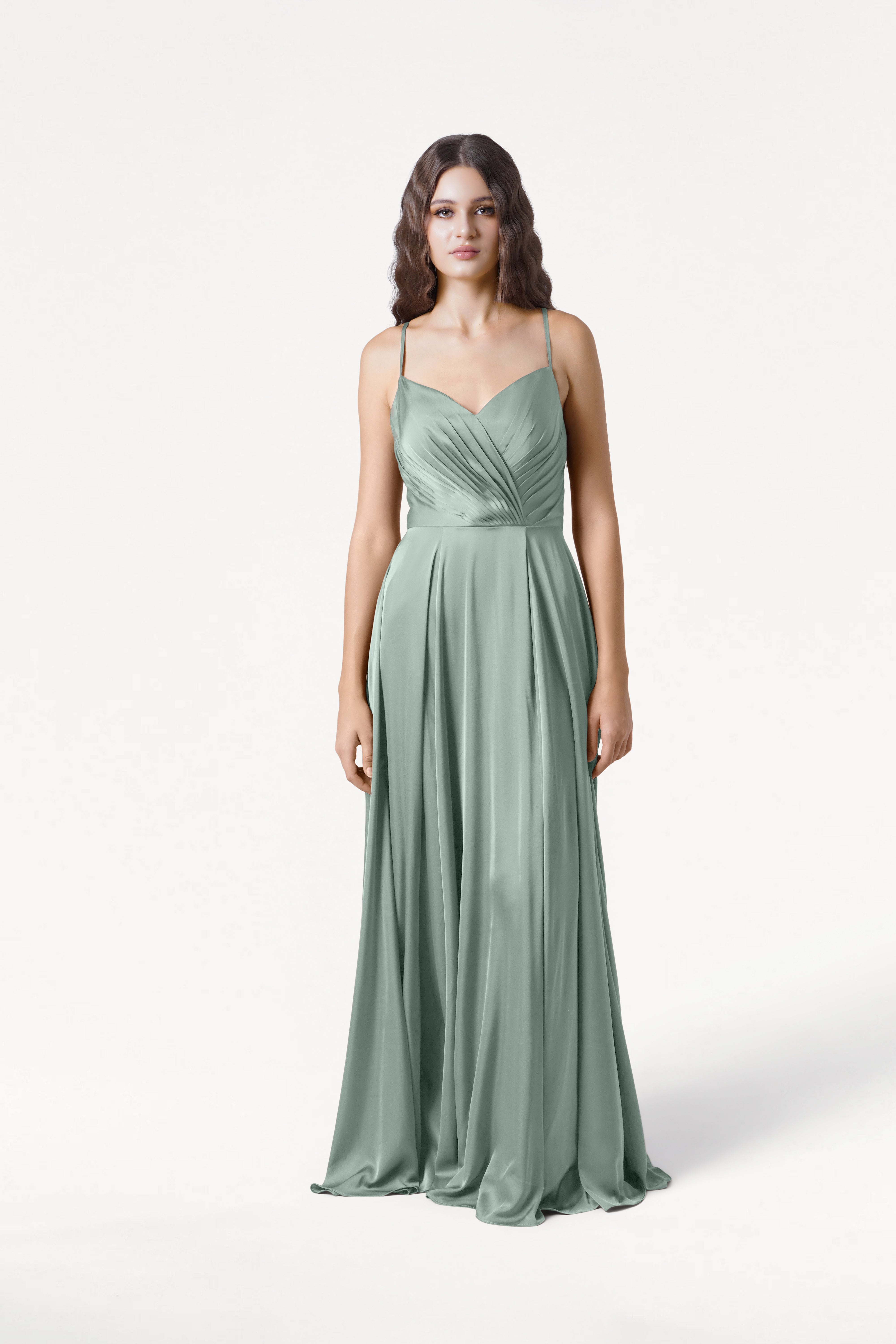 Isla Bridesmaid Dress in Dusty Eucalyptus Satin