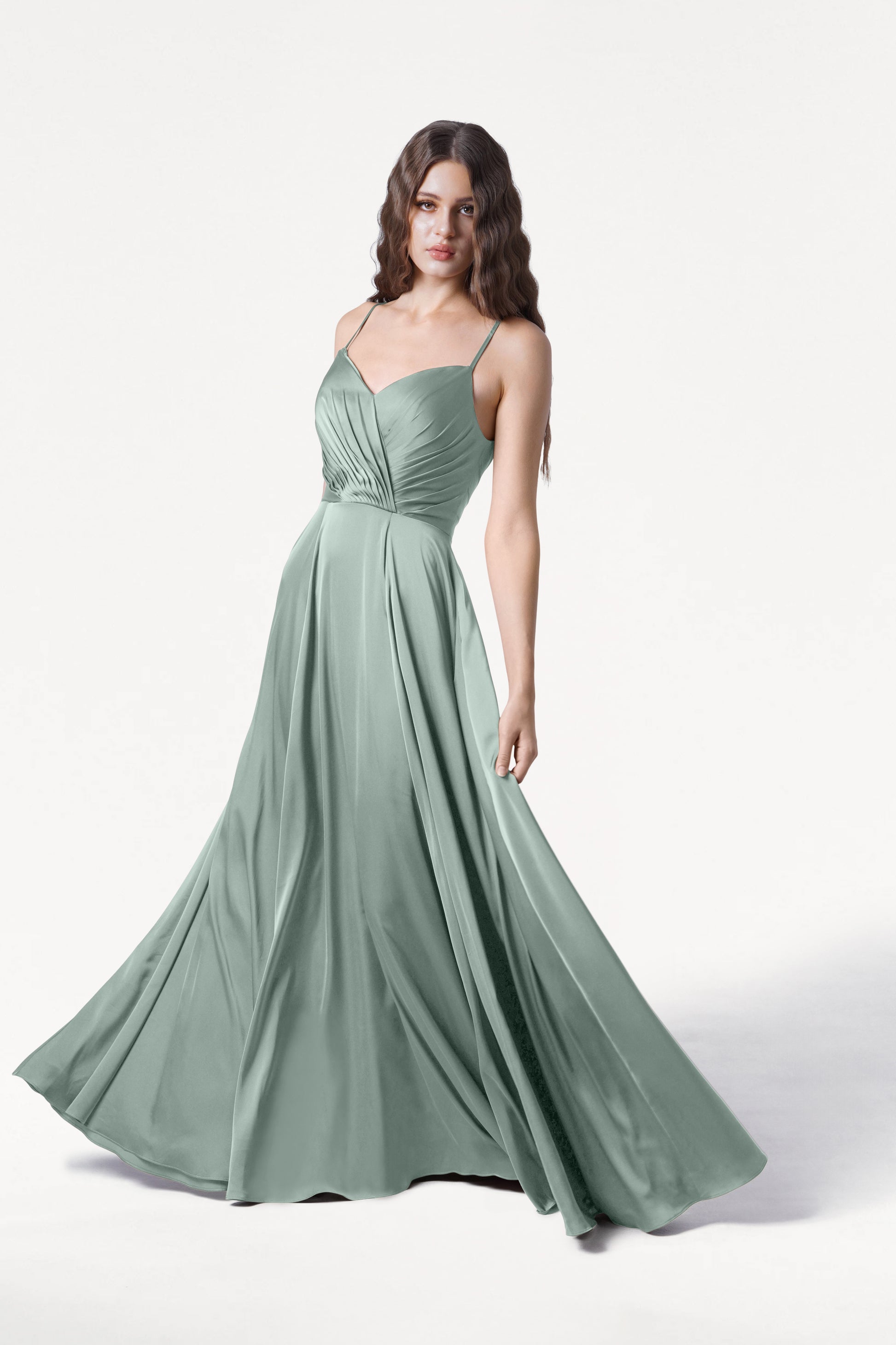 TH&TH Isla Bridesmaid Dress In Dusty Eucalyptus Satin TH&TH Isla Bridesmaid Dress In Dusty Eucalyptus Satin