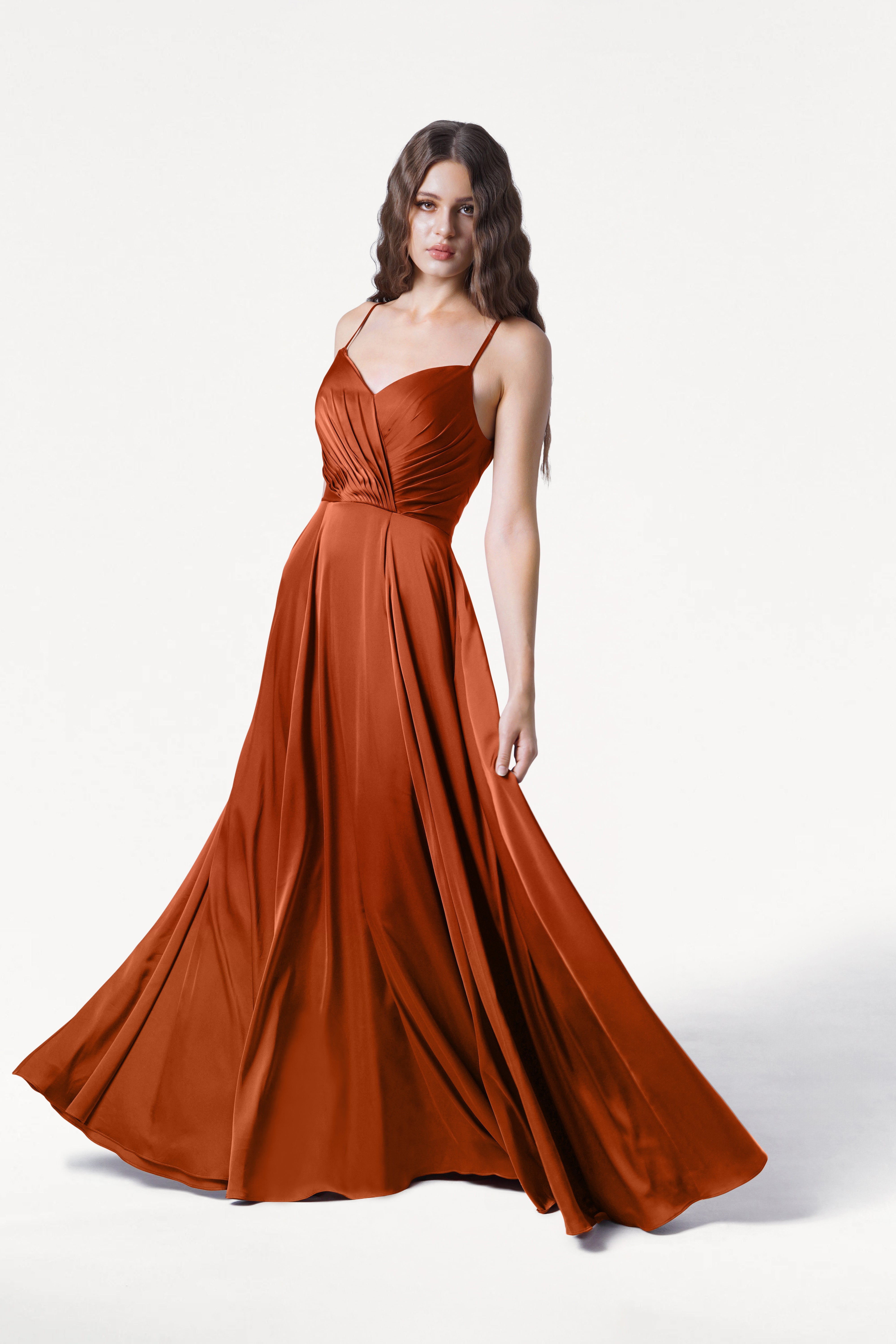 Isla Bridesmaid Dress in Terracotta Satin