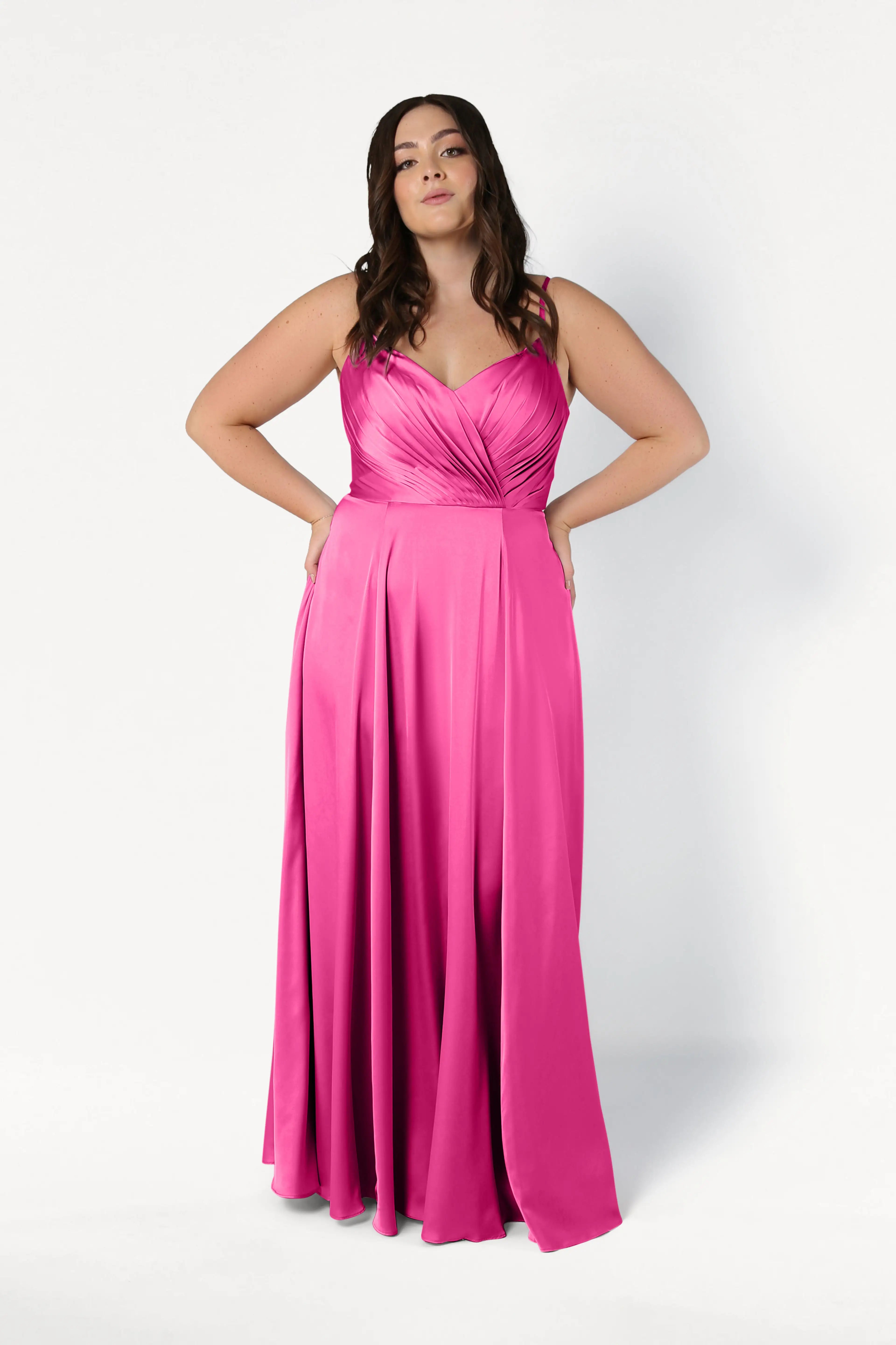 Isla Bridesmaid Dress in Cerise Satin