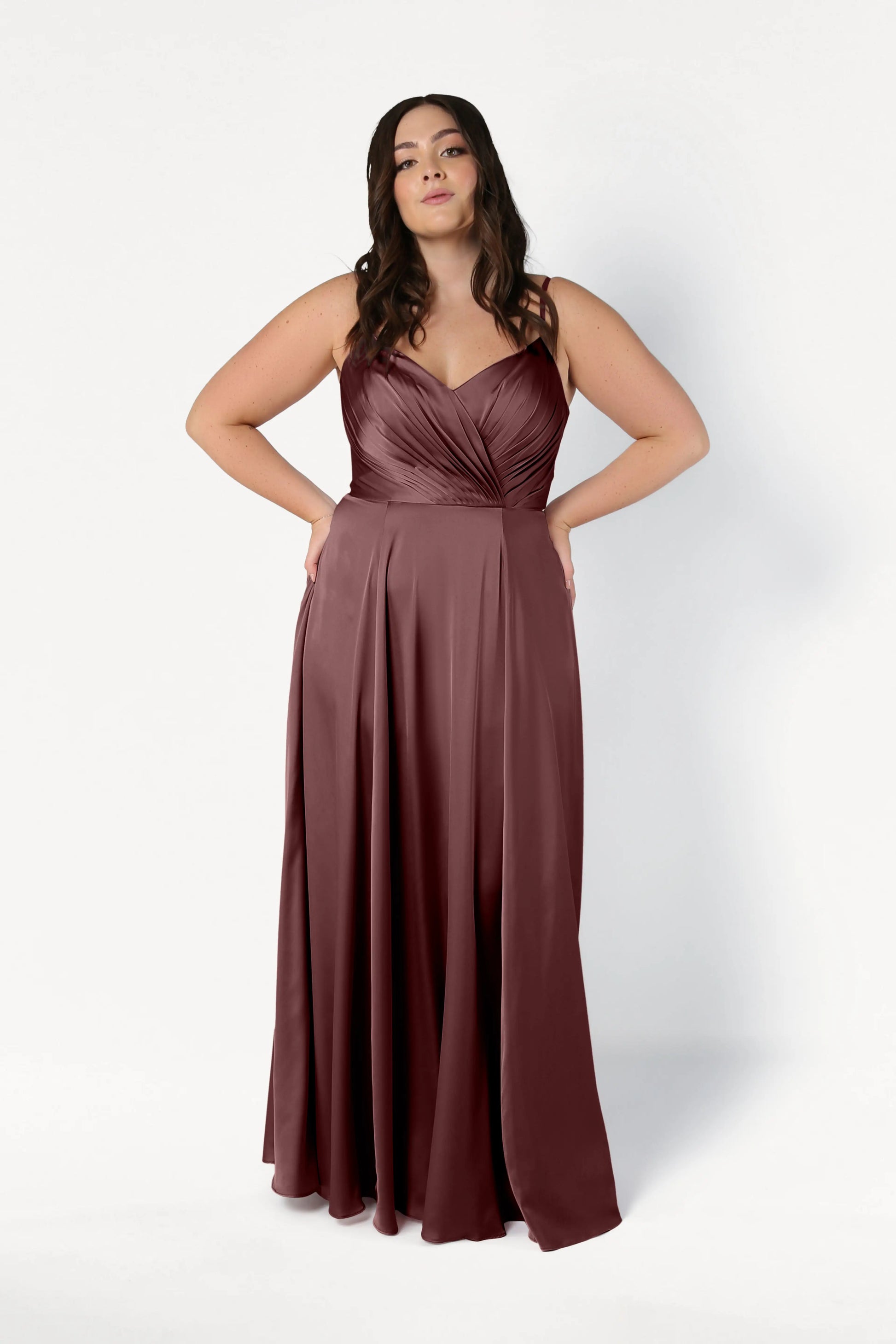 Isla Bridesmaid Dress in Chocolate Brown Satin – TH&TH Isla Bridesmaid Dress in Chocolate Brown Satin – TH&TH