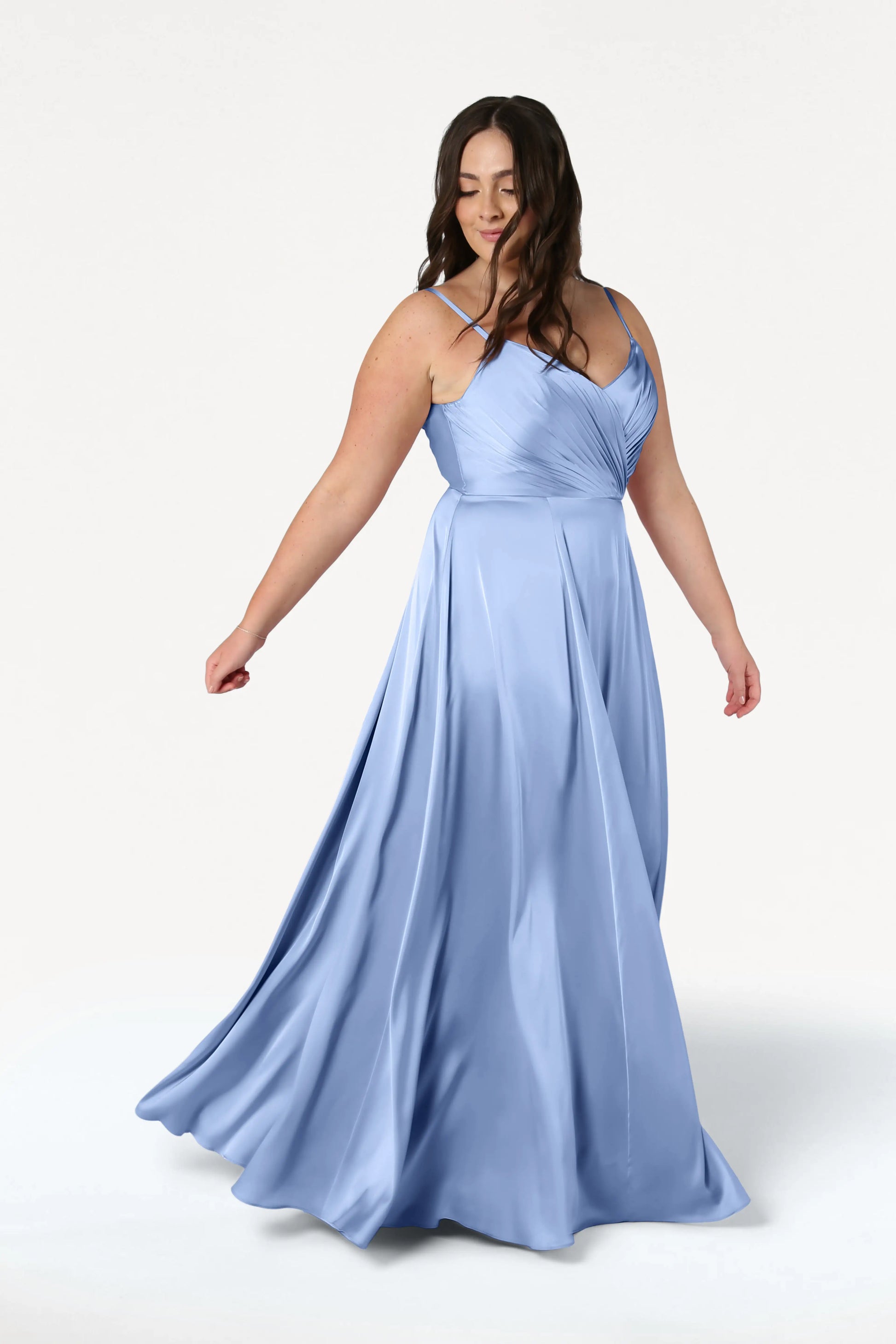 TH&TH Isla Bridesmaid Dress In Dusty Blue Satin