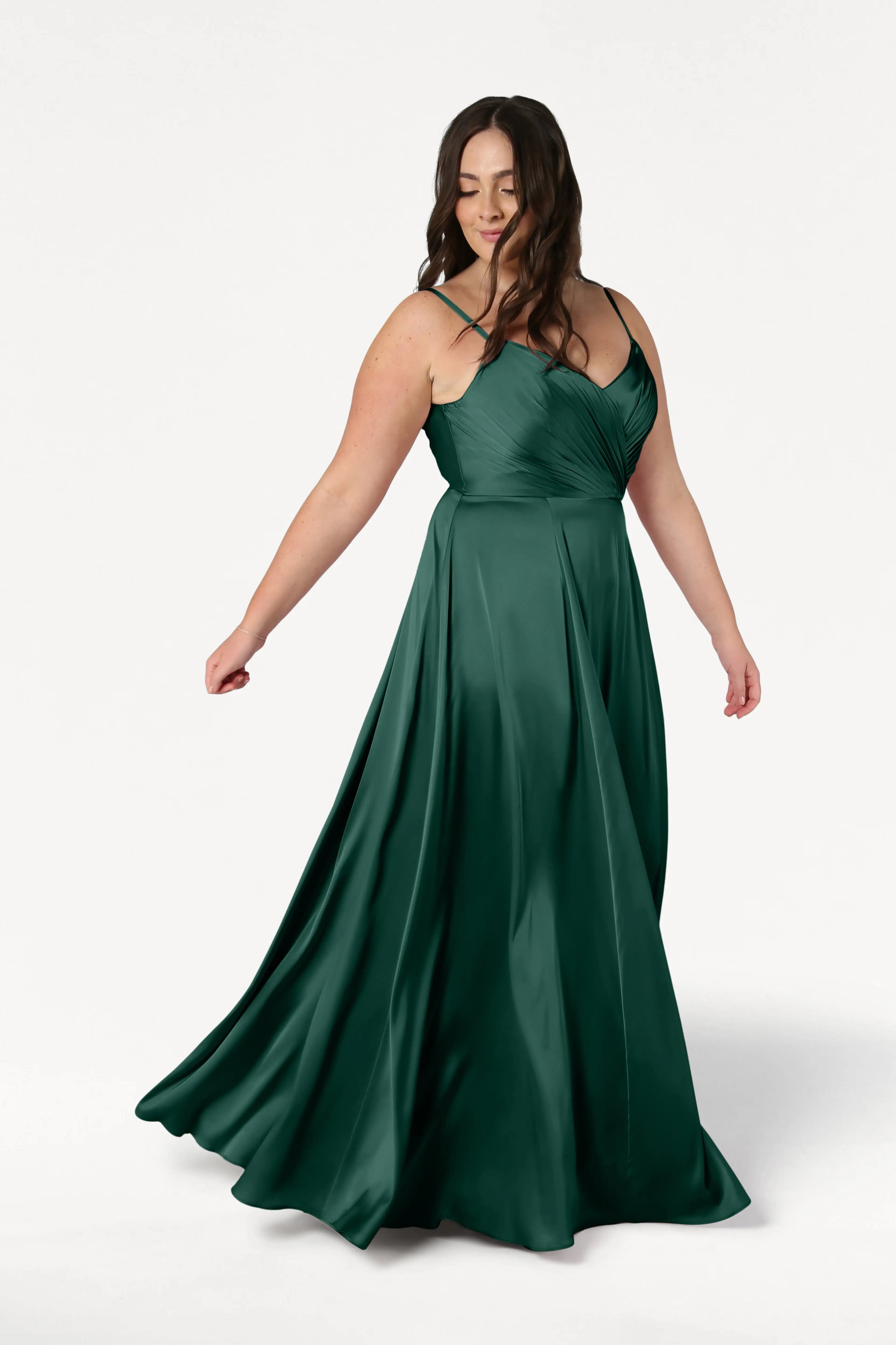 Isla Bridesmaid Dress in Forest Green Satin