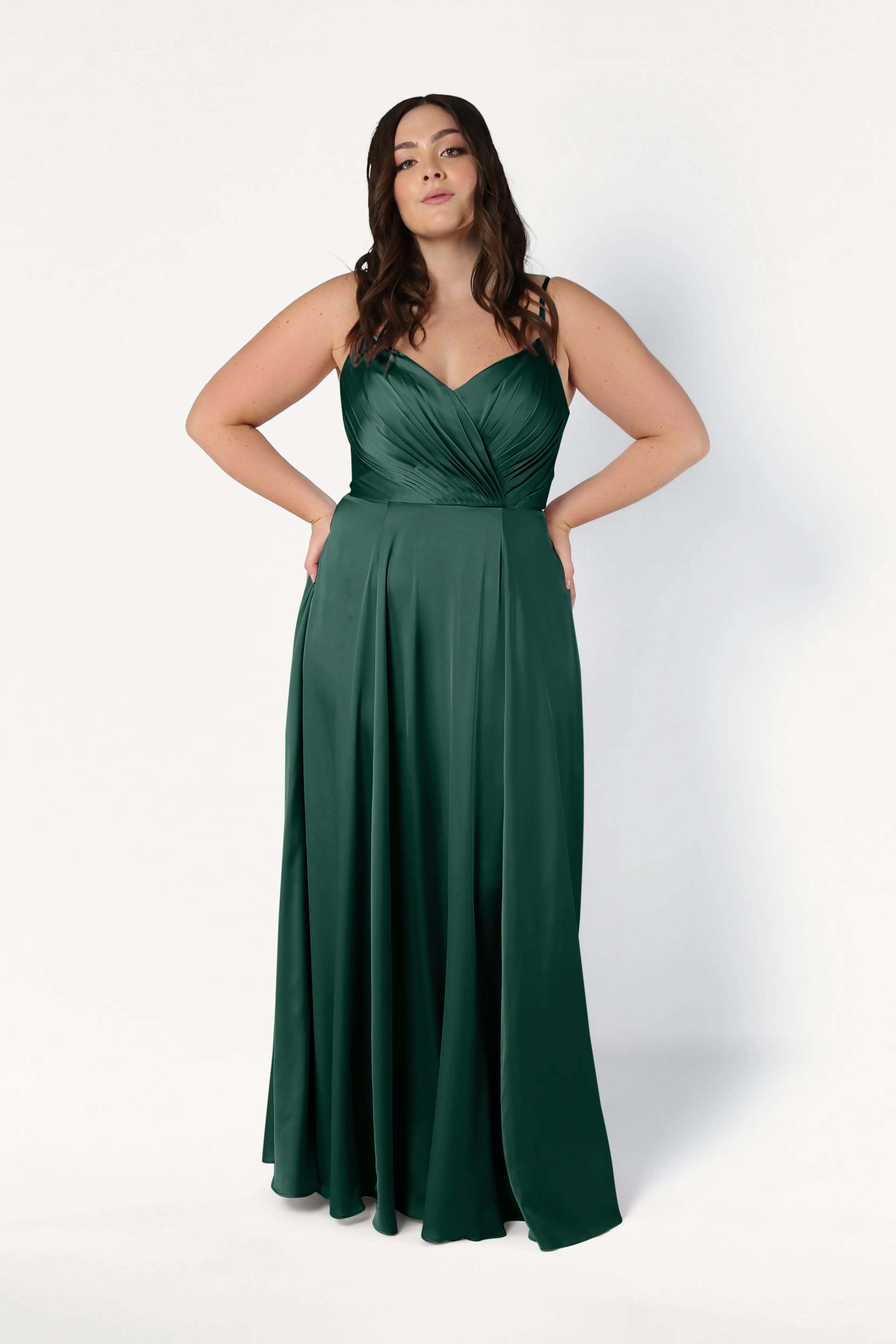Isla Bridesmaid Dress in Forest Green Satin