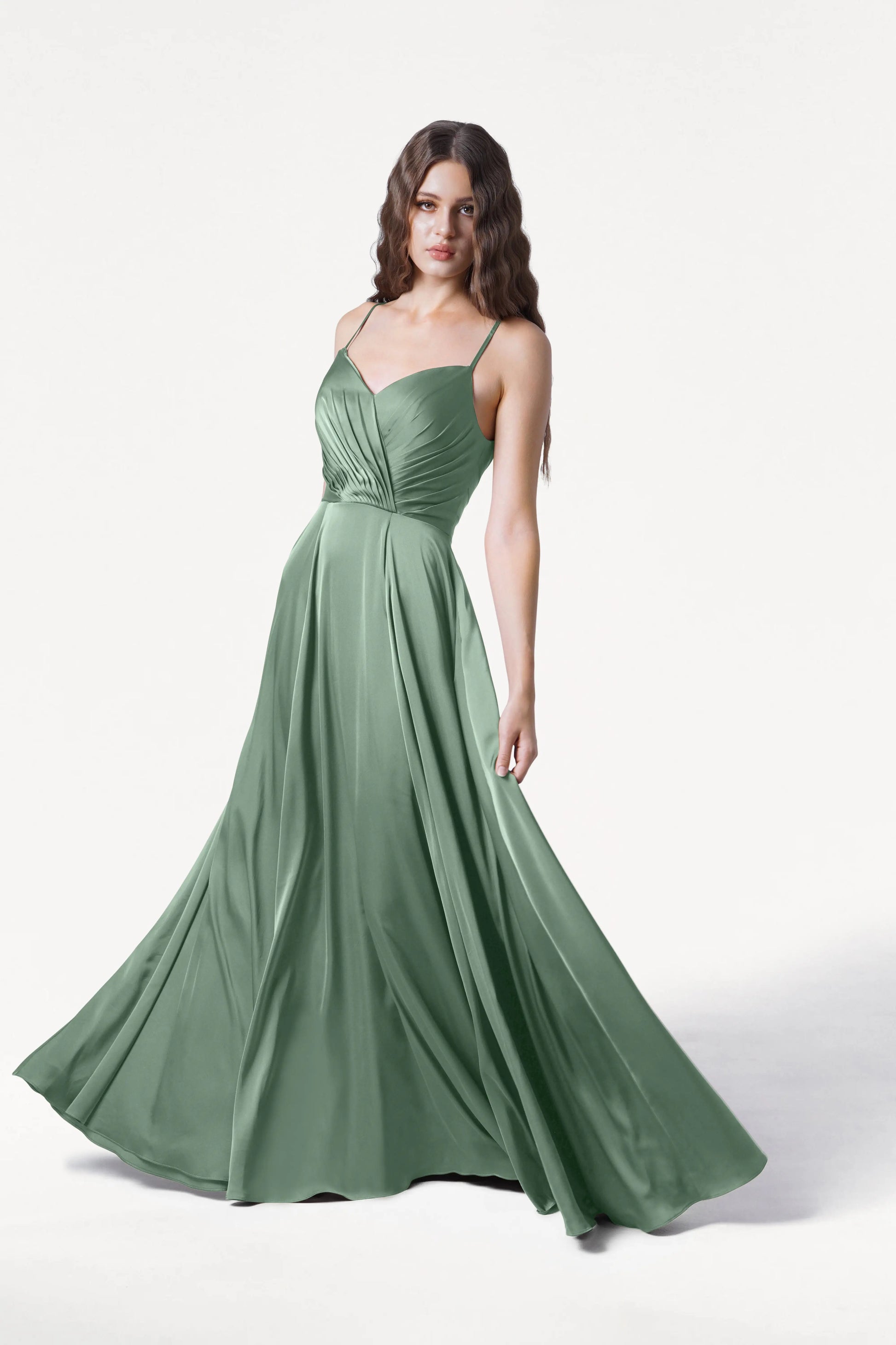 TH&TH Isla Bridesmaid Dress In Sage Green Satin TH&TH Isla Bridesmaid Dress In Sage Green Satin