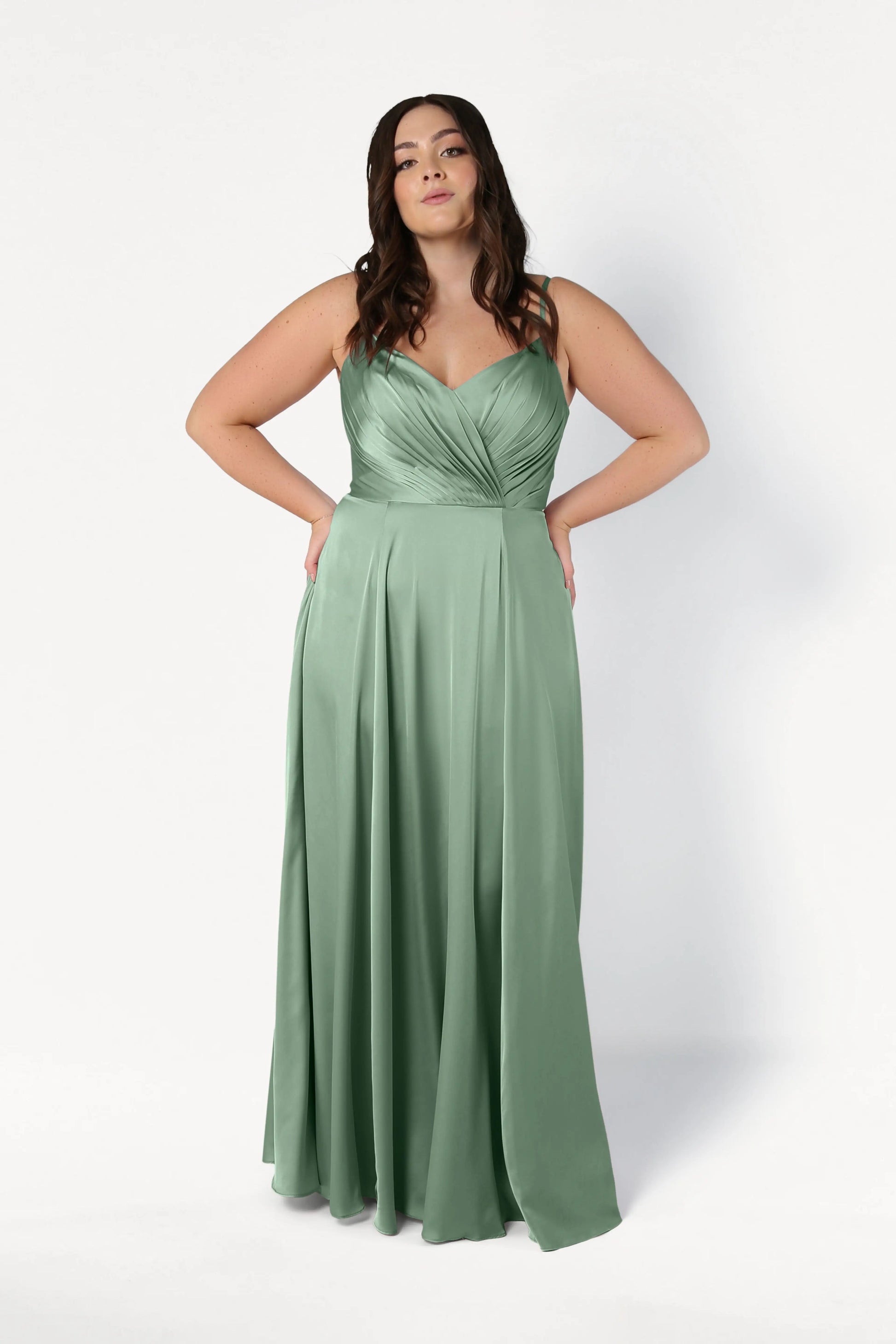 TH&TH Isla Bridesmaid Dress In Sage Green Satin