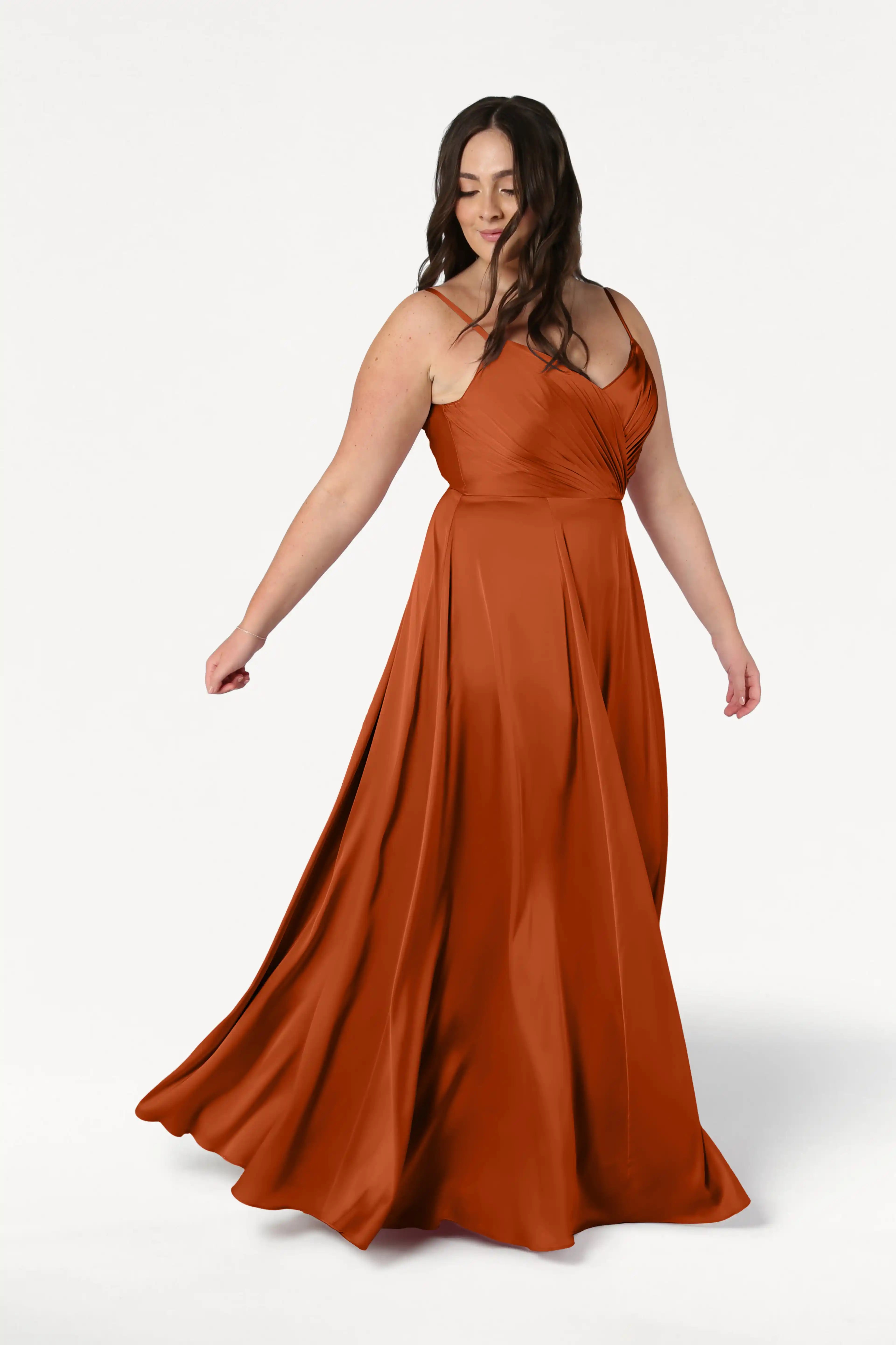 TH&TH Isla Bridesmaid Dress In Terracotta Satin