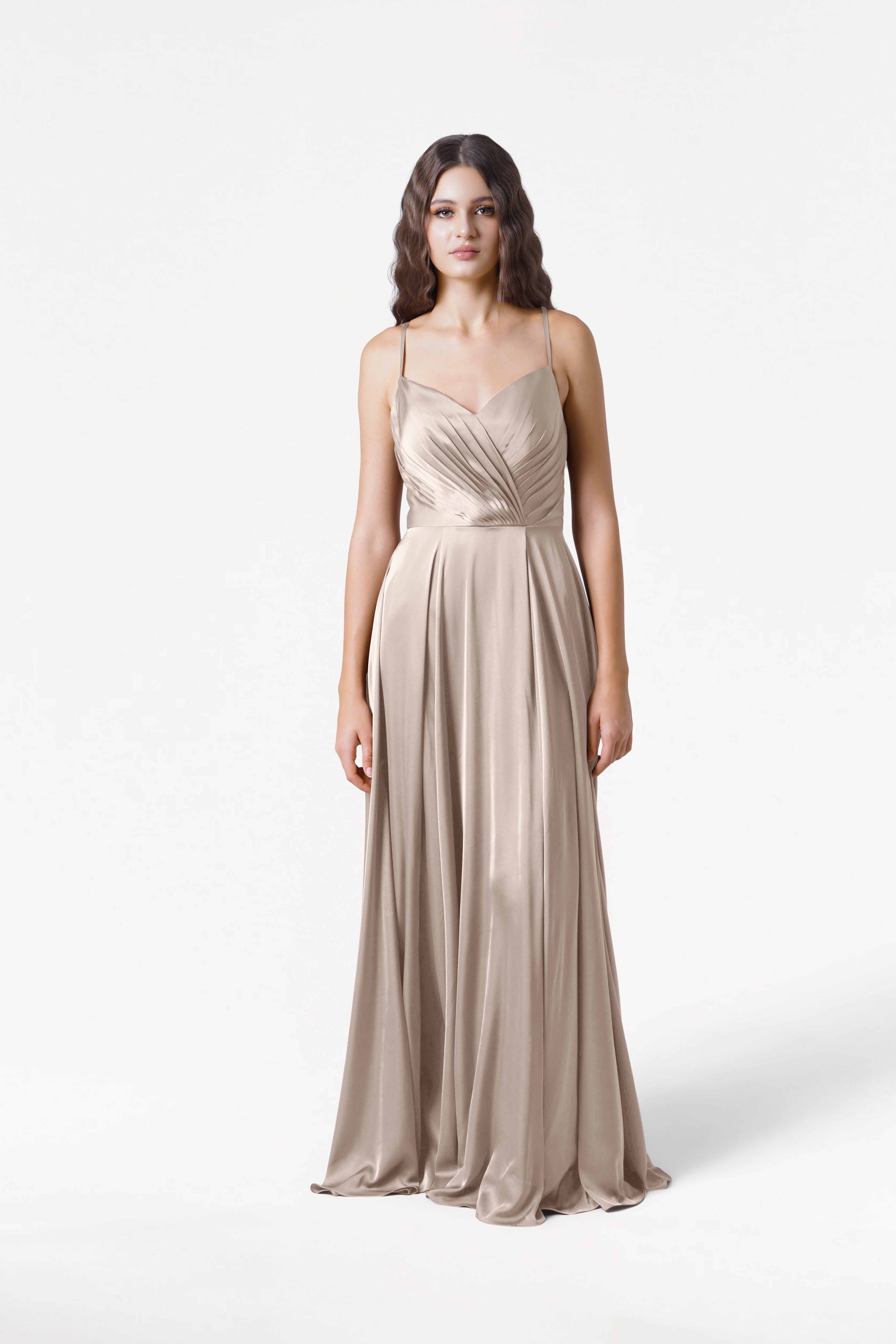 Isla Bridesmaid Dress in Champagne Sky Satin