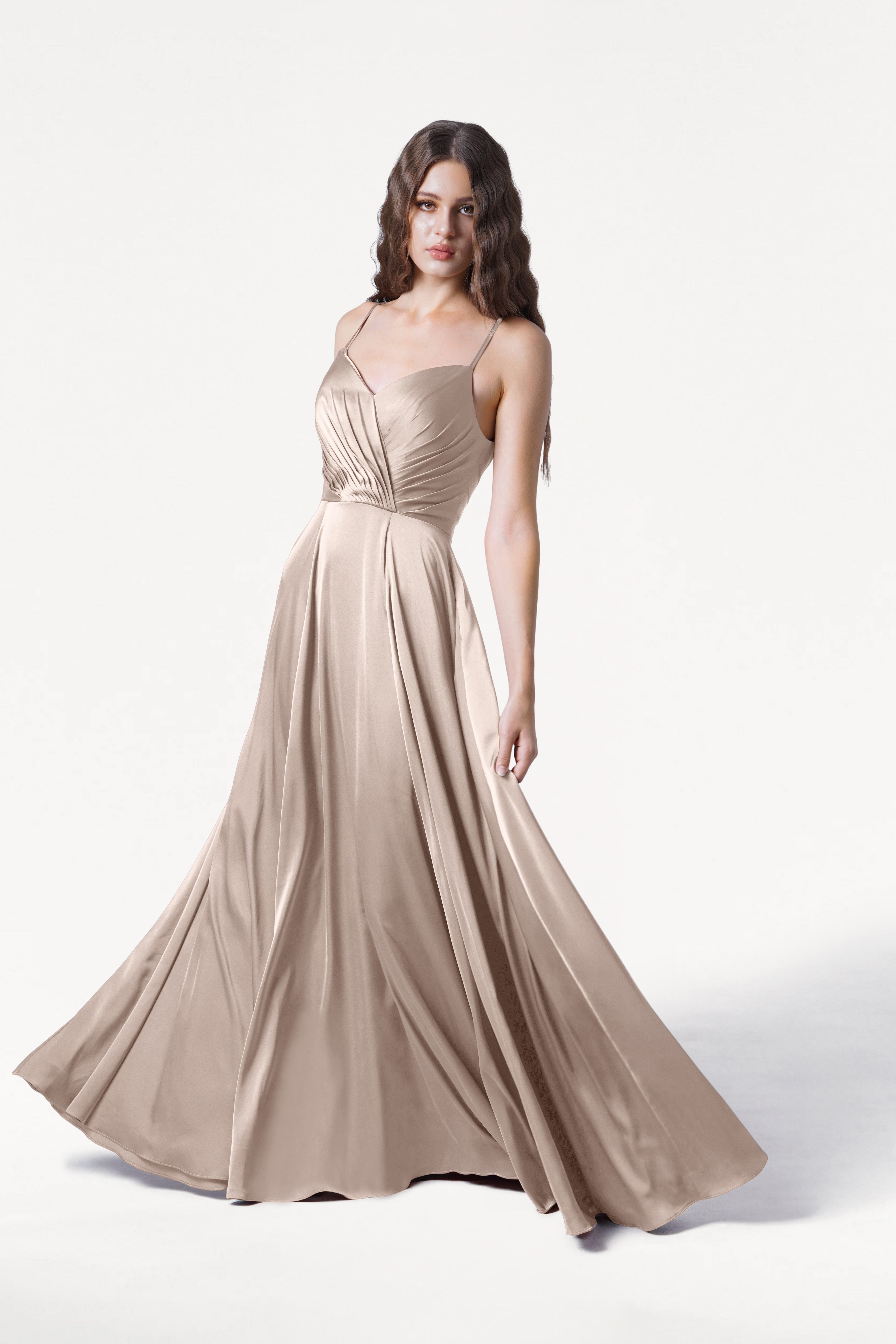 TH&TH Isla Bridesmaid Dress In Champagne Sky Satin TH and TH TH&TH Isla Bridesmaid Dress In Champagne Sky Satin TH and TH