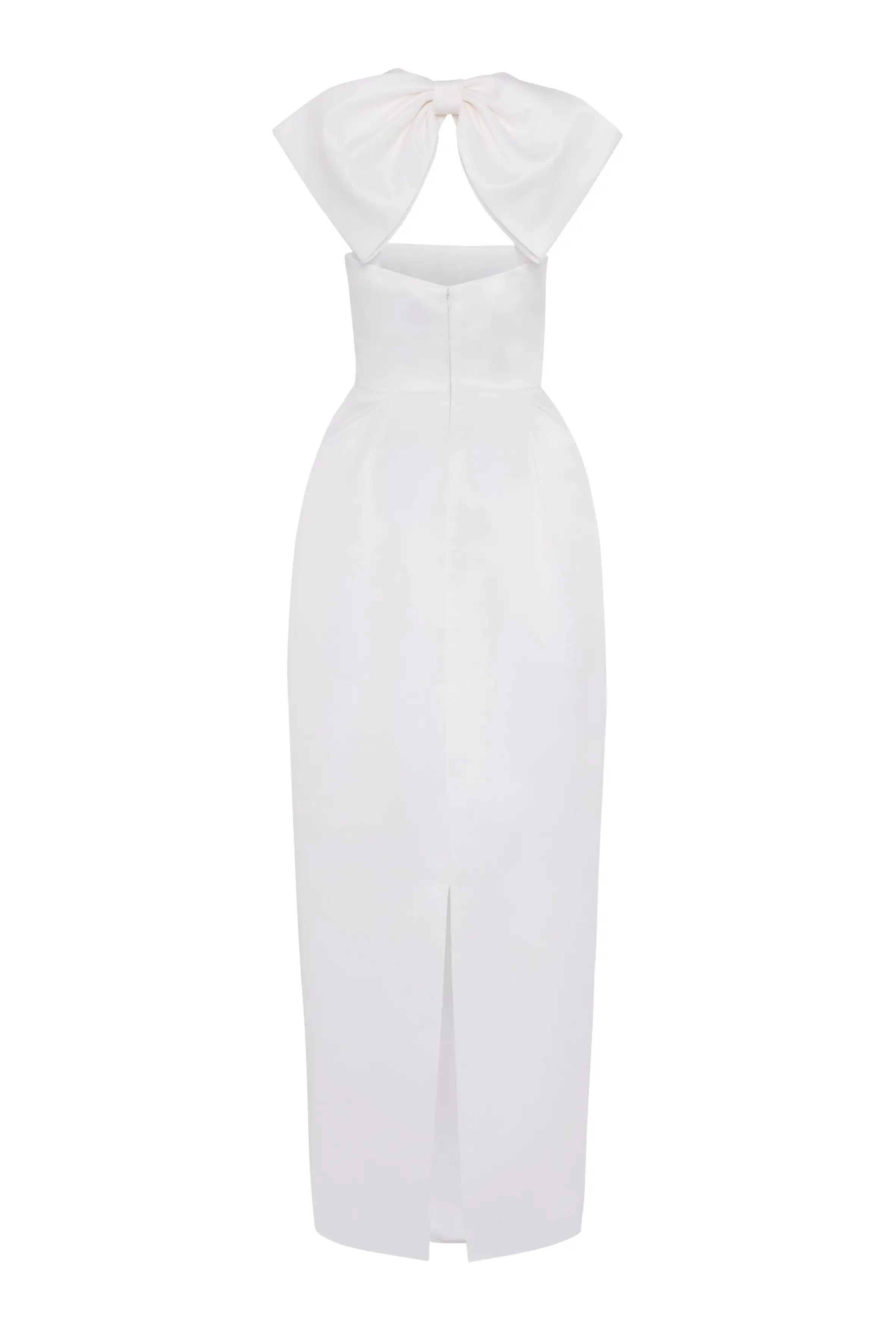 White halter neck dress with bow detail on a white background