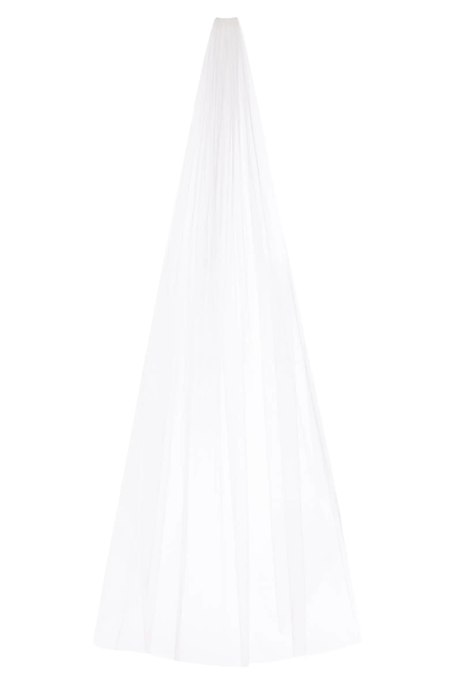 The TH&TH Lucia Plain Veil, a long white single-tier bridal veil with a gathered top, is displayed against a plain white background.