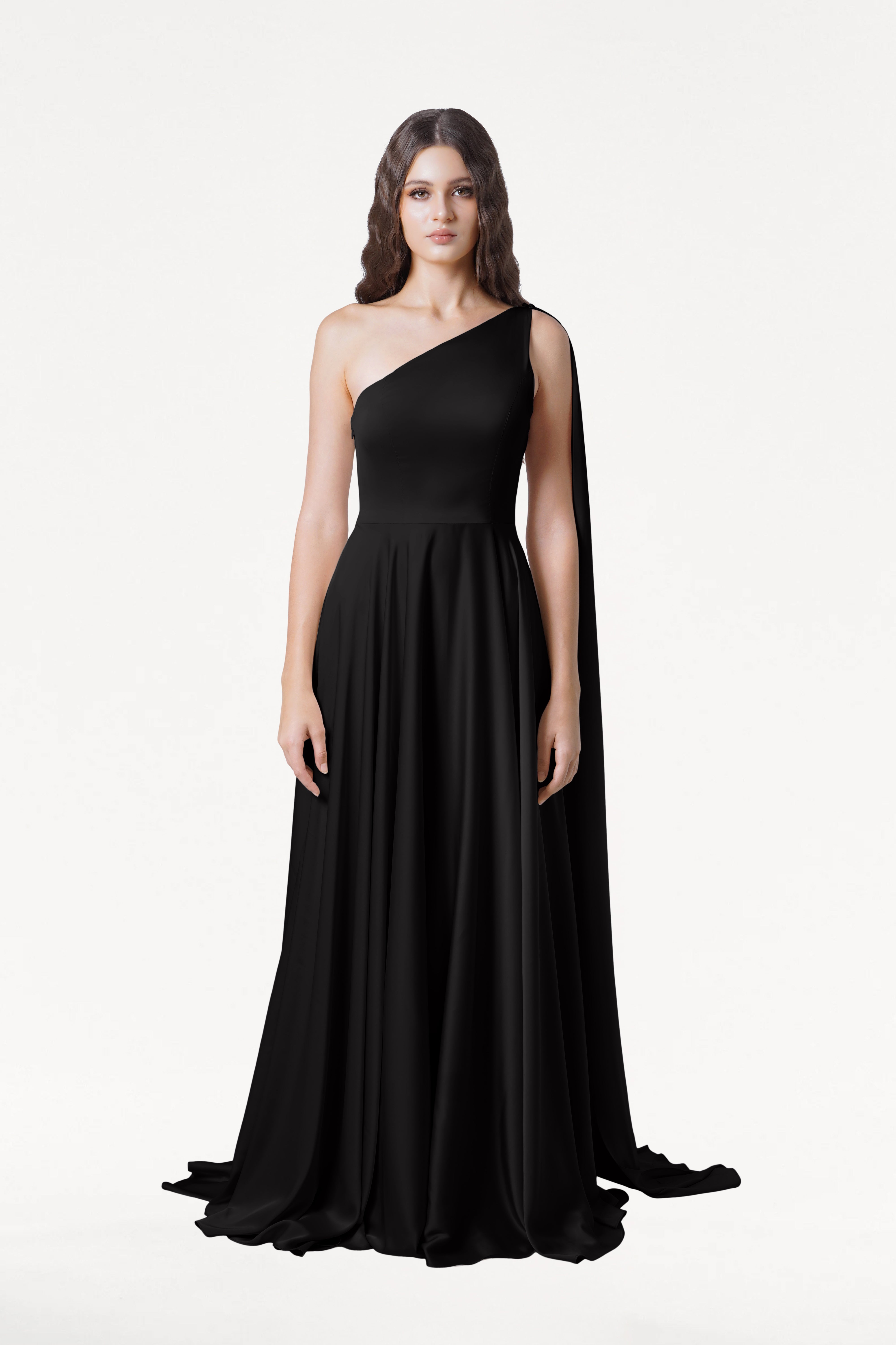 Lyra Bridesmaid Dress in Black Satin