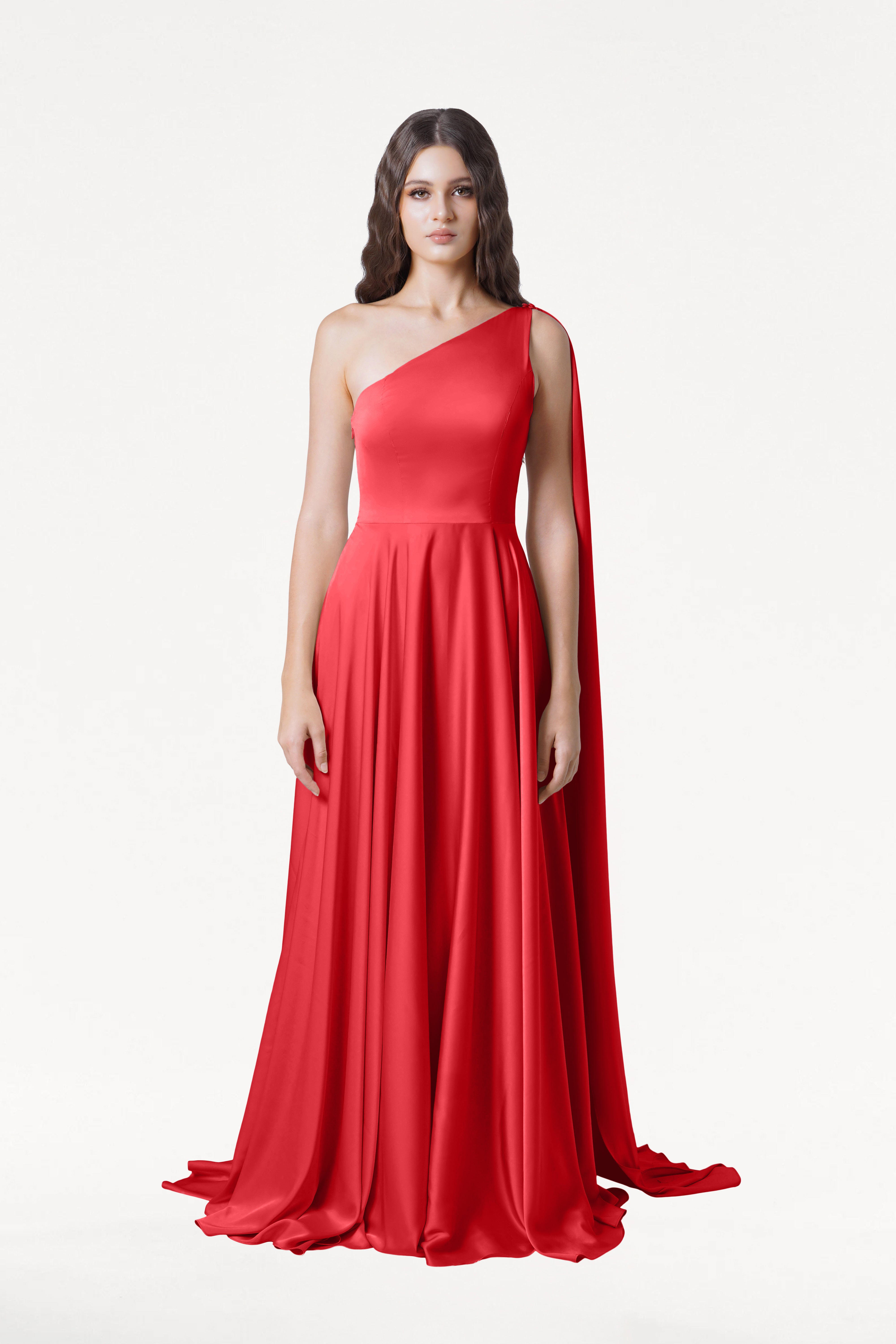 Lyra Bridesmaid Dress in Ruby Satin