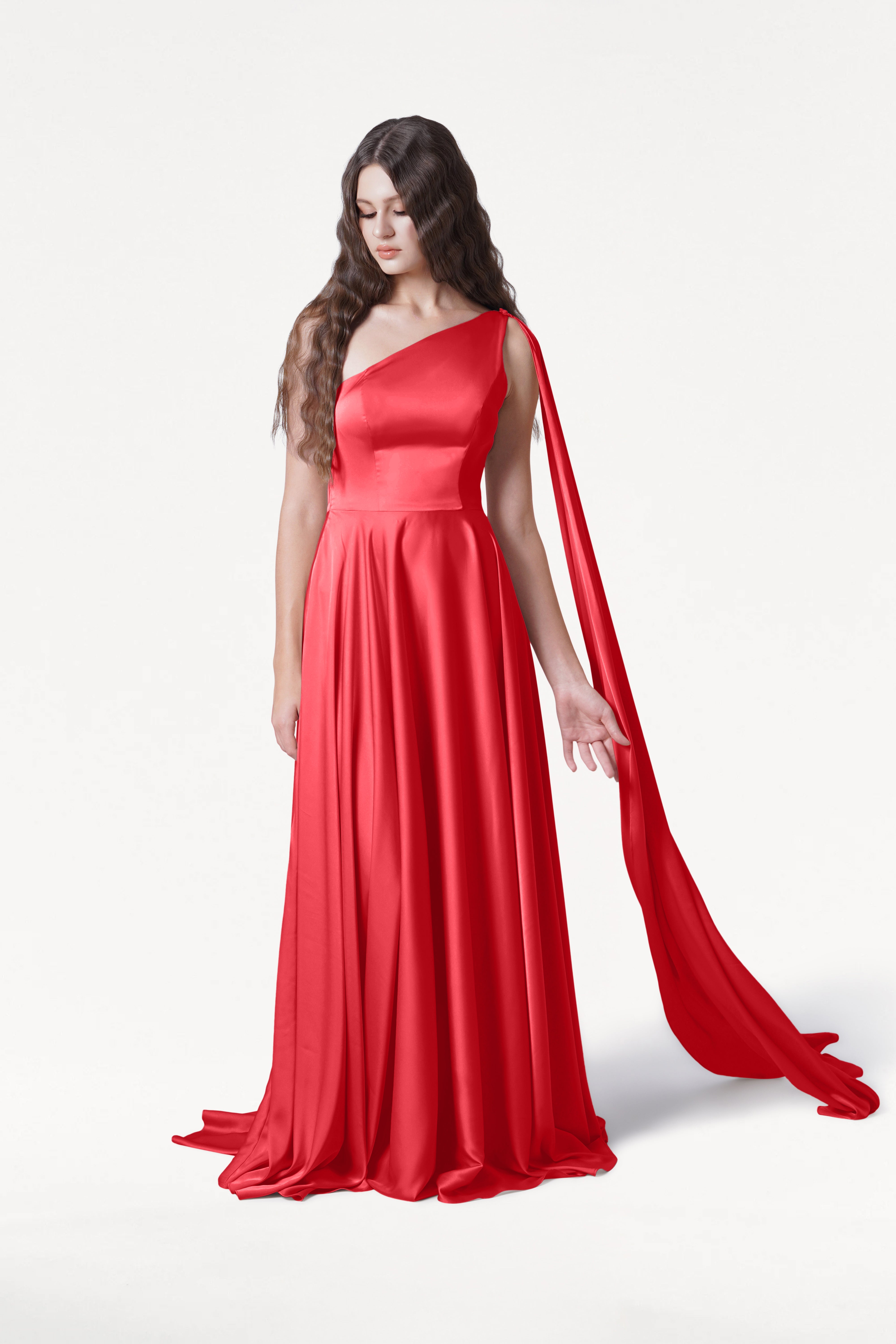 Lyra Bridesmaid Dress in Ruby Satin