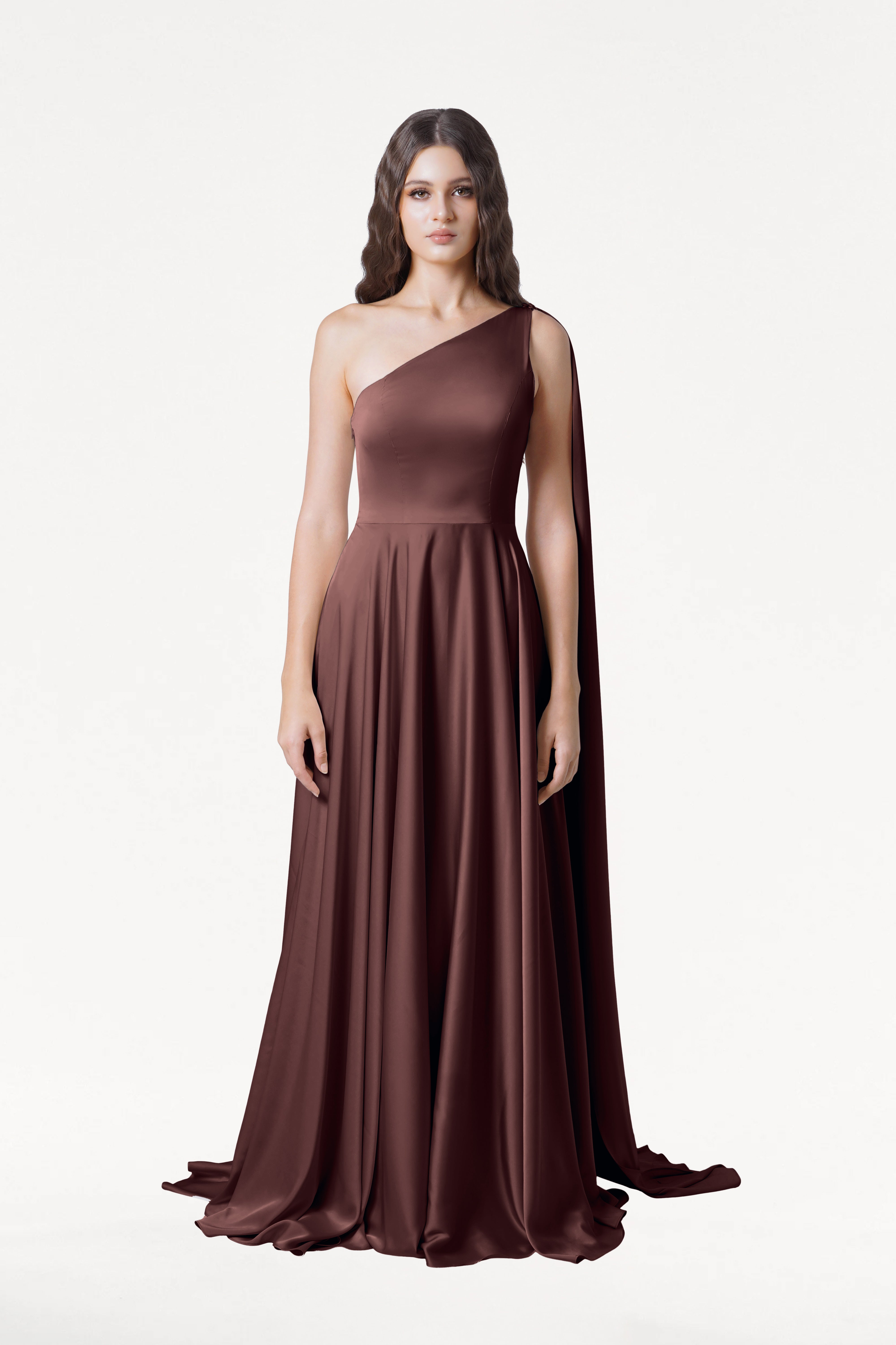 Lyra Bridesmaid Dress in Chocolate Brown Satin
