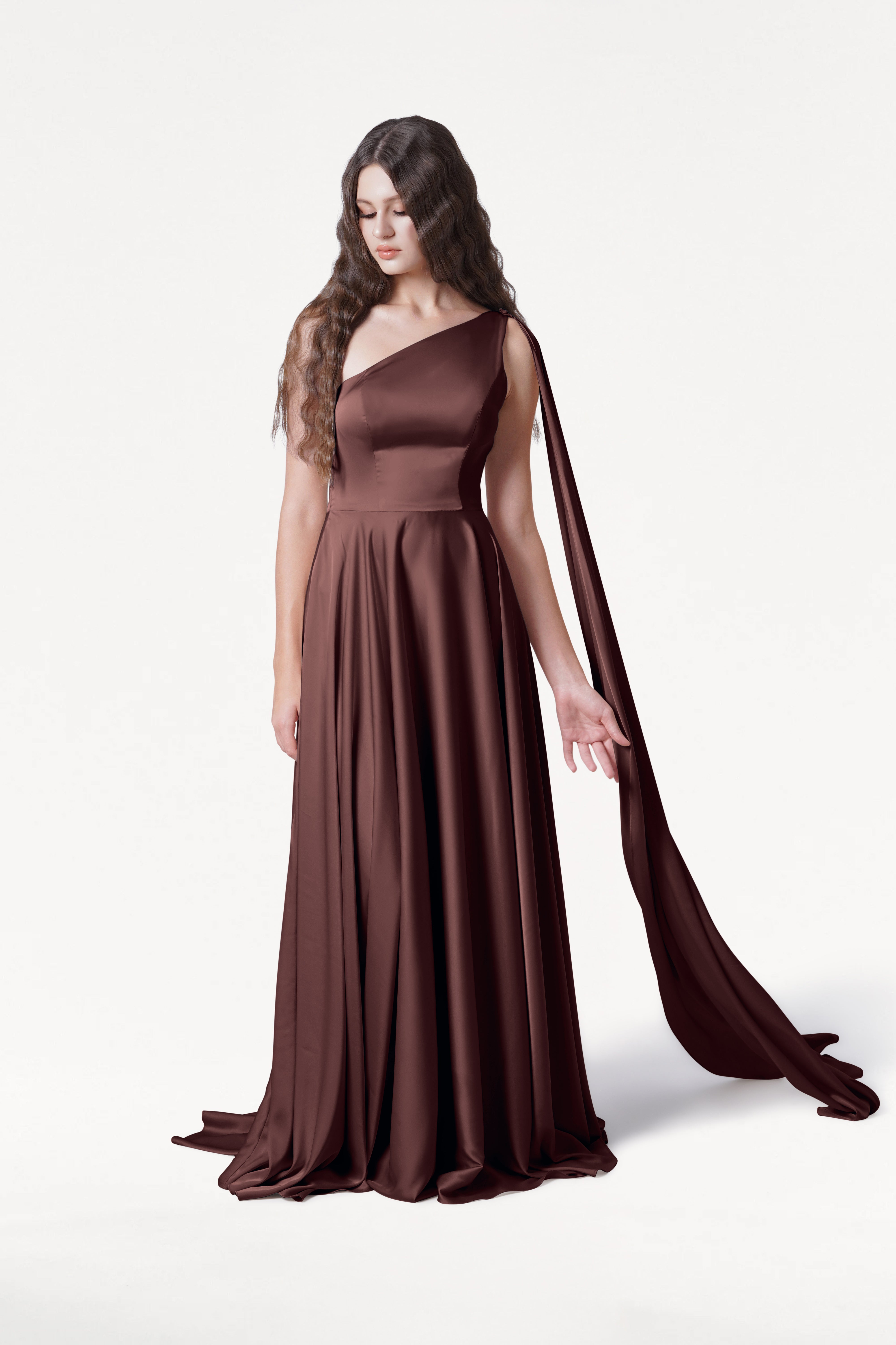 Lyra Bridesmaid Dress in Chocolate Brown Satin