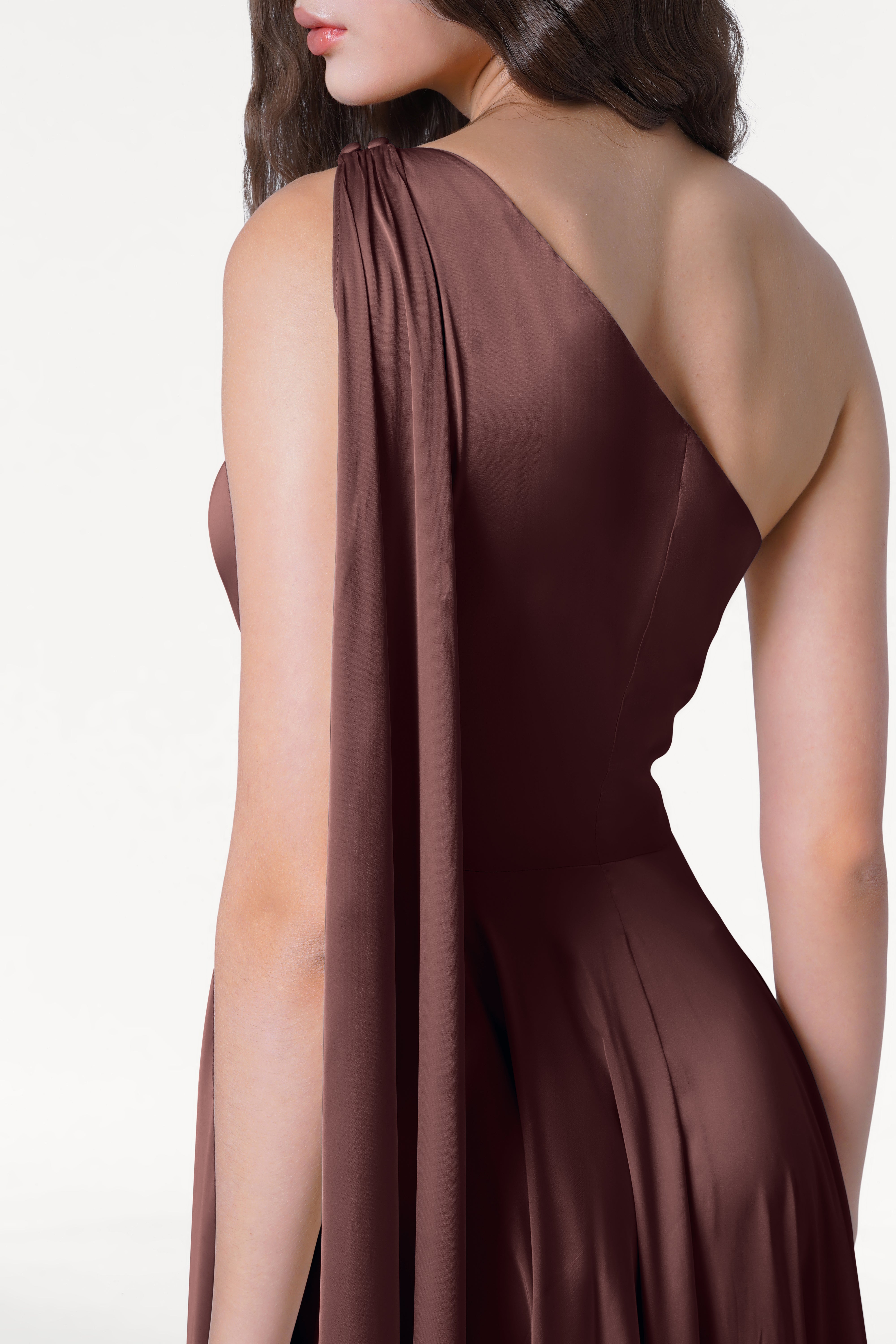 Lyra Bridesmaid Dress in Chocolate Brown Satin
