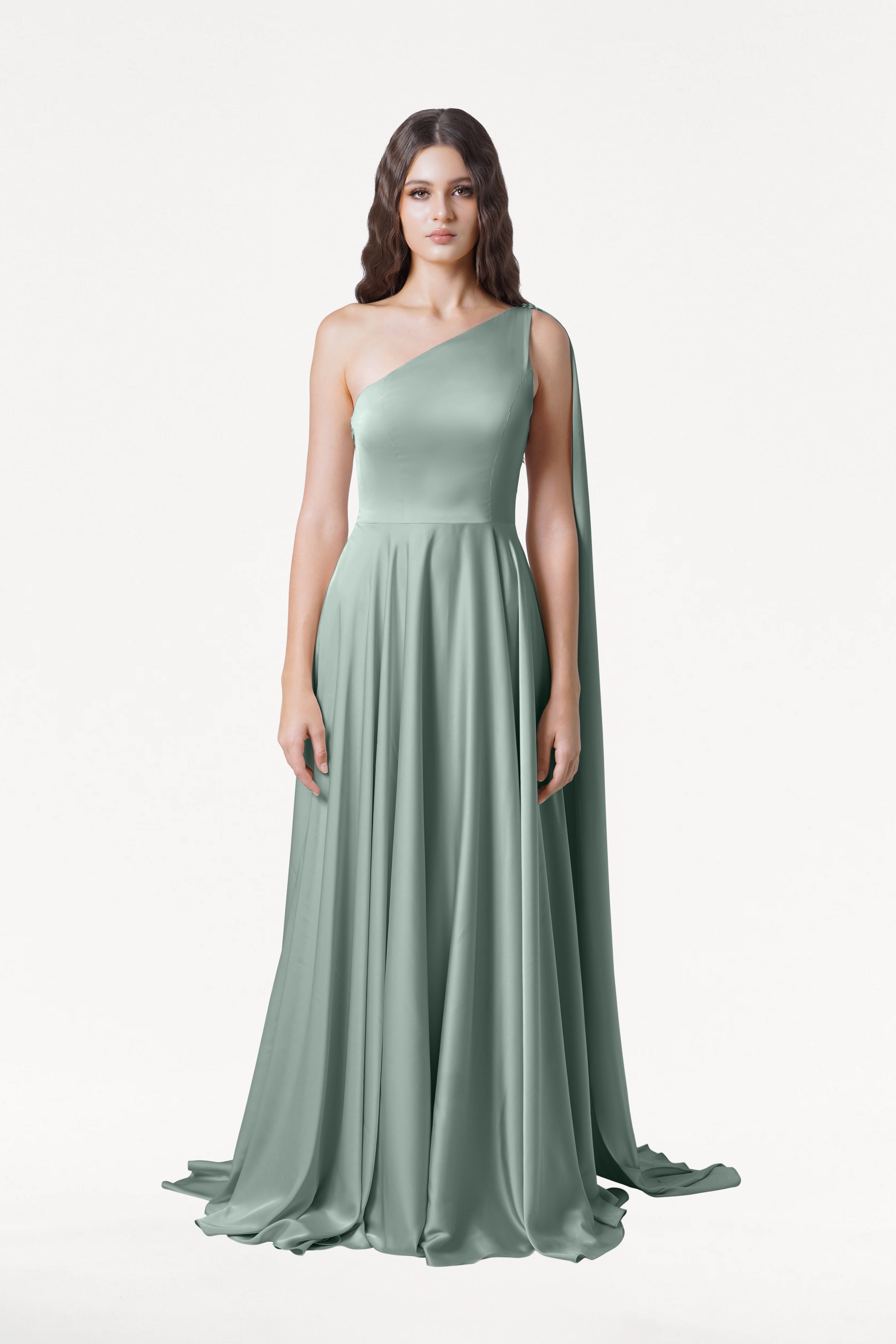 Lyra Bridesmaid Dress in Dusty Eucalyptus Satin