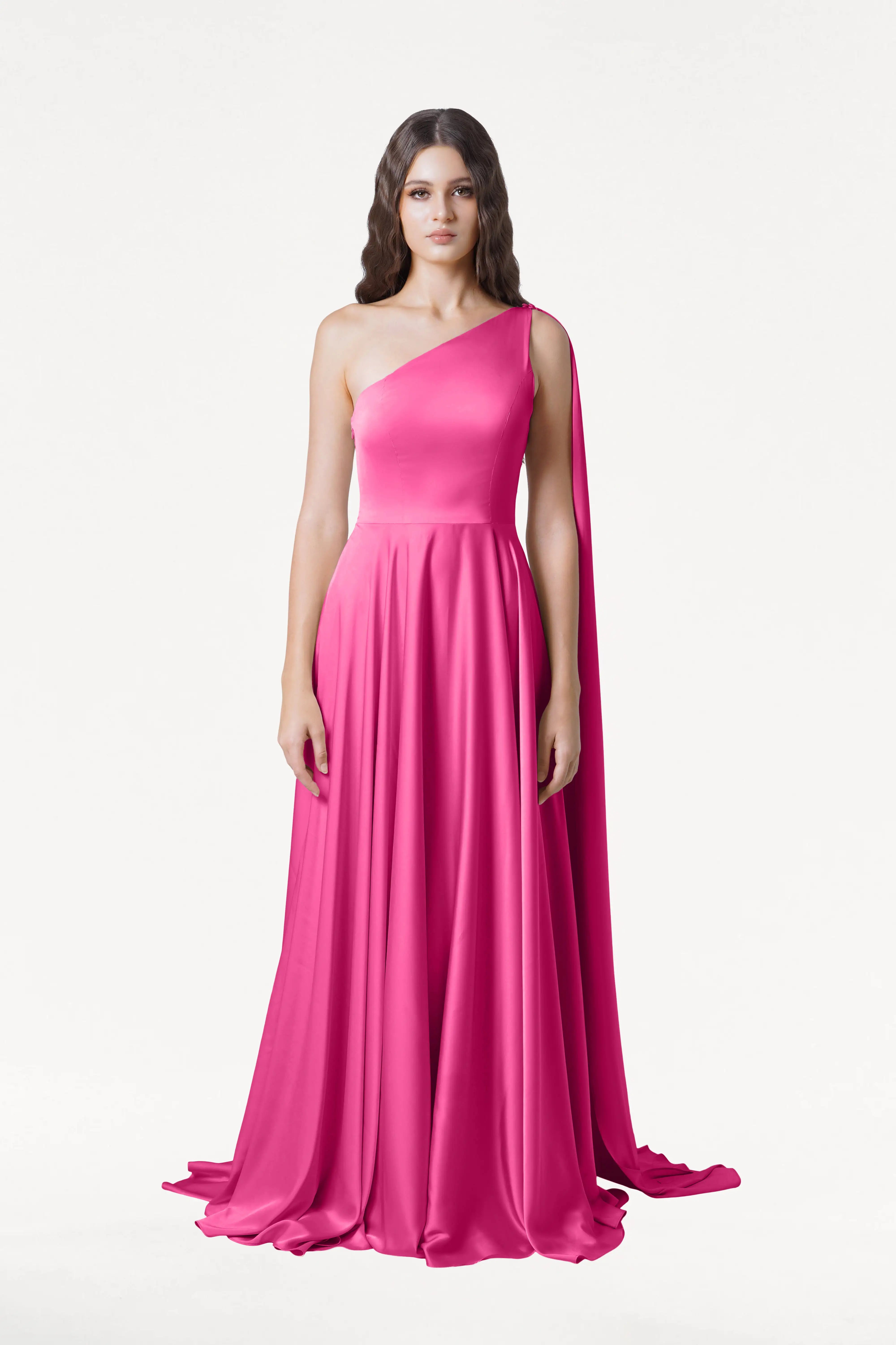 Lyra Bridesmaid Dress in Cerise Satin