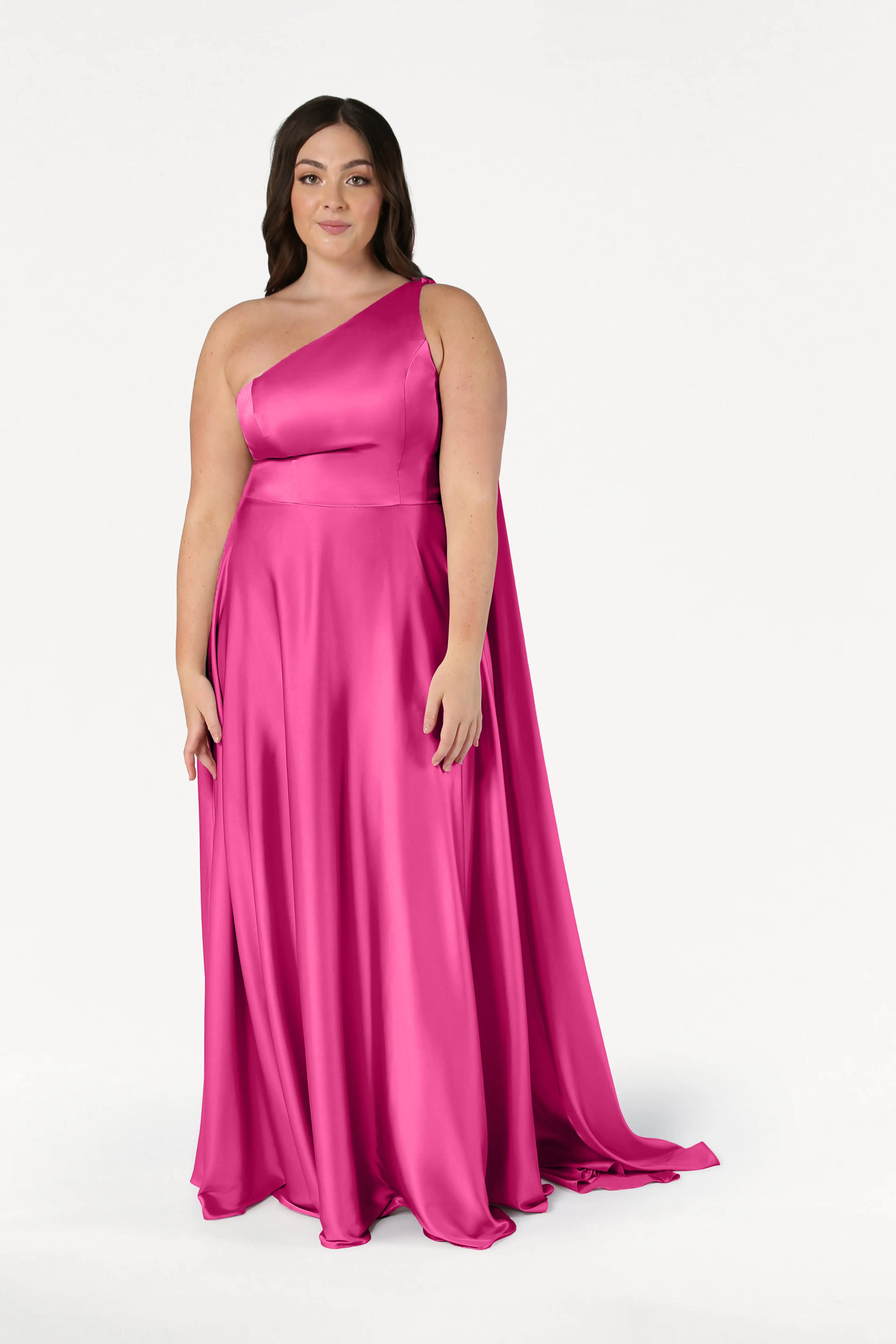 Lyra Bridesmaid Dress in Cerise Satin