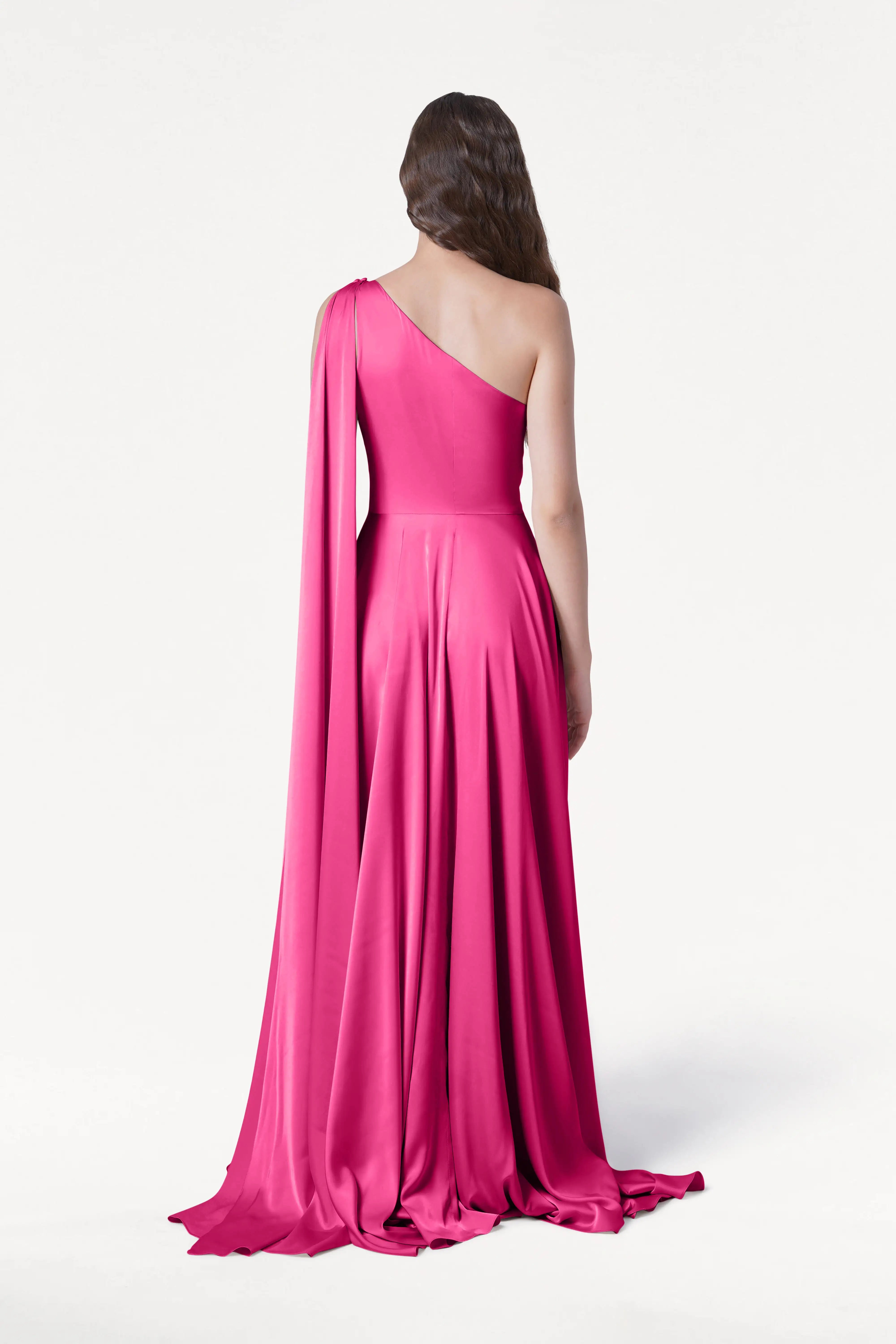 Lyra Bridesmaid Dress in Cerise Satin