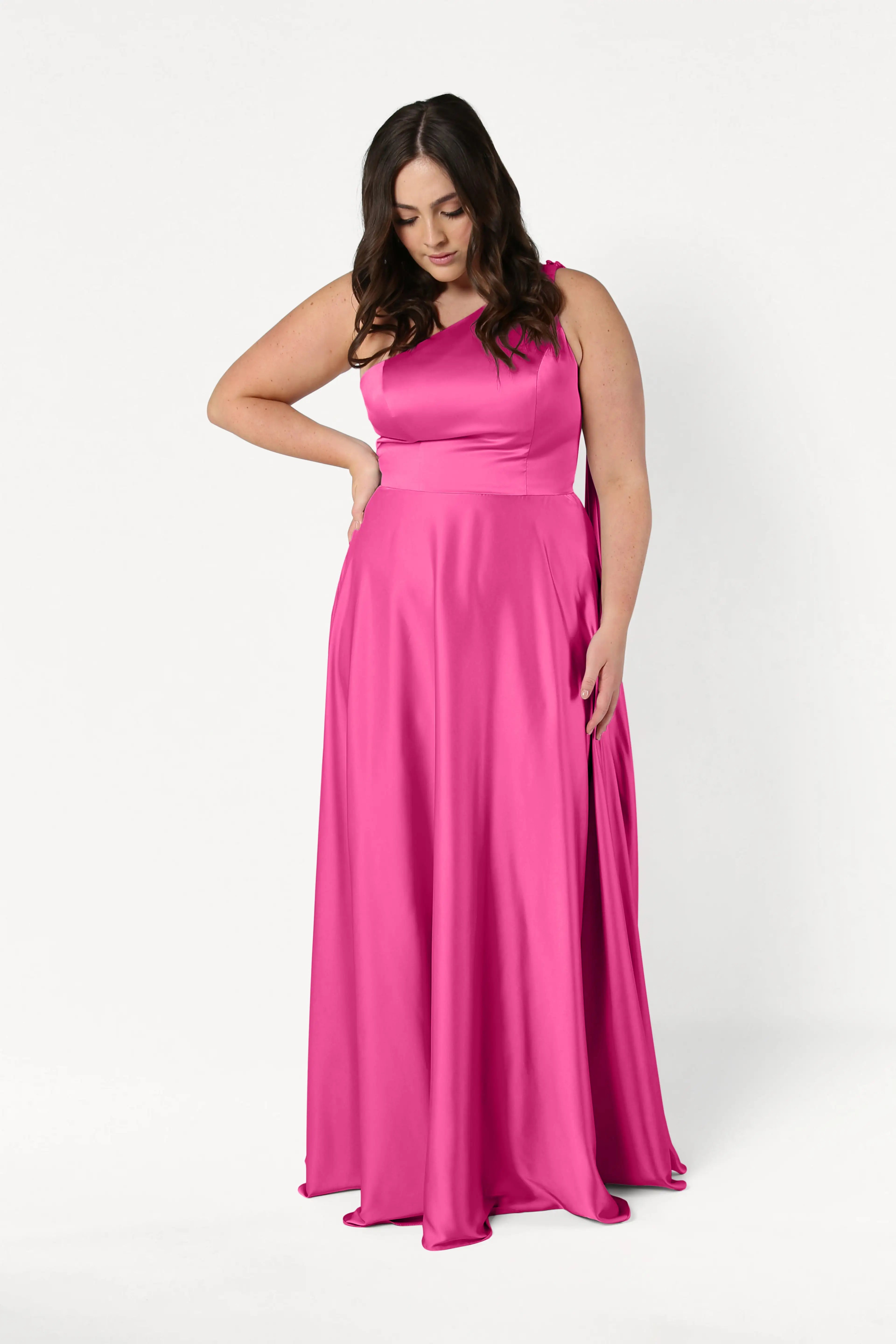 Lyra Bridesmaid Dress in Cerise Satin
