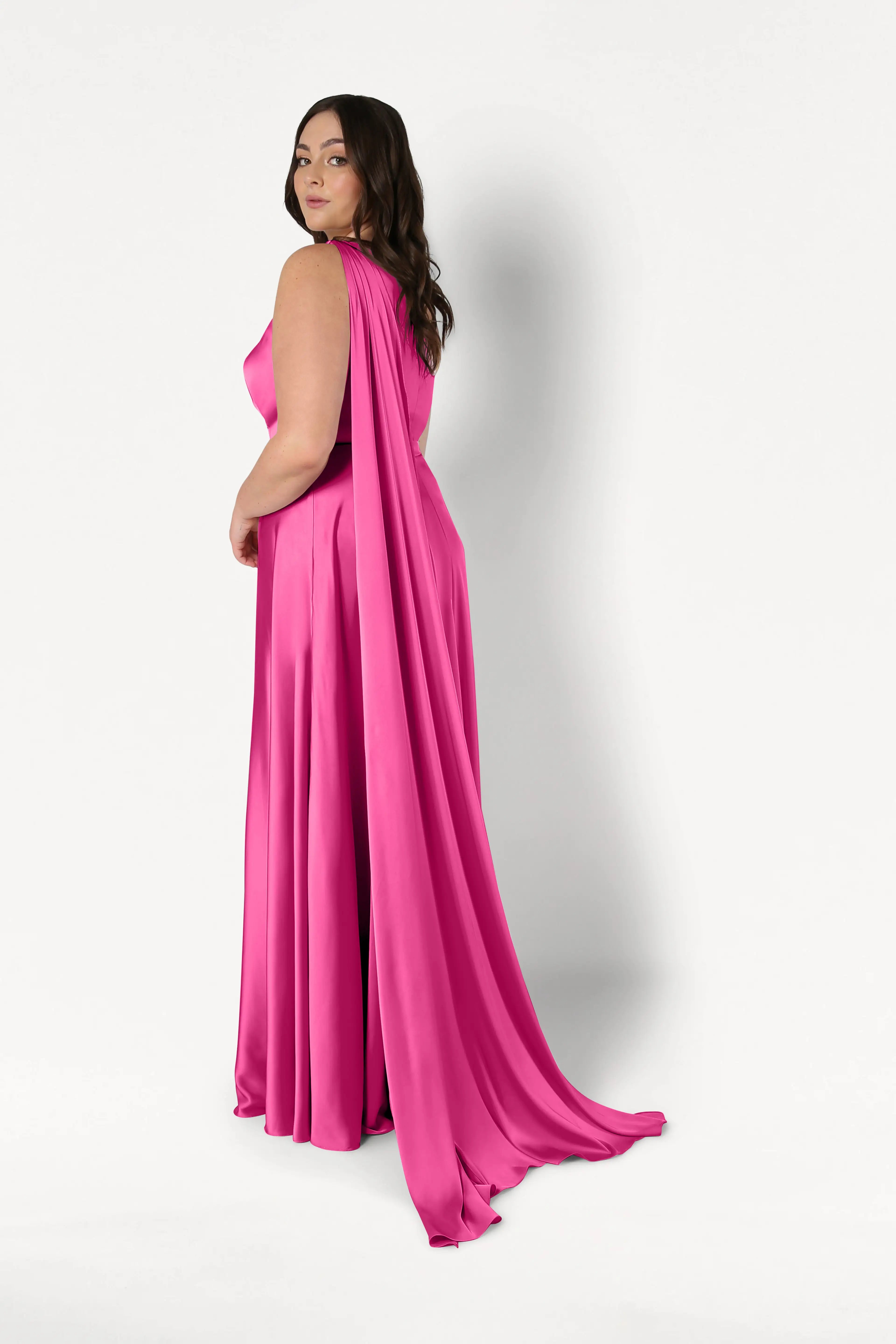 Lyra Bridesmaid Dress in Cerise Satin