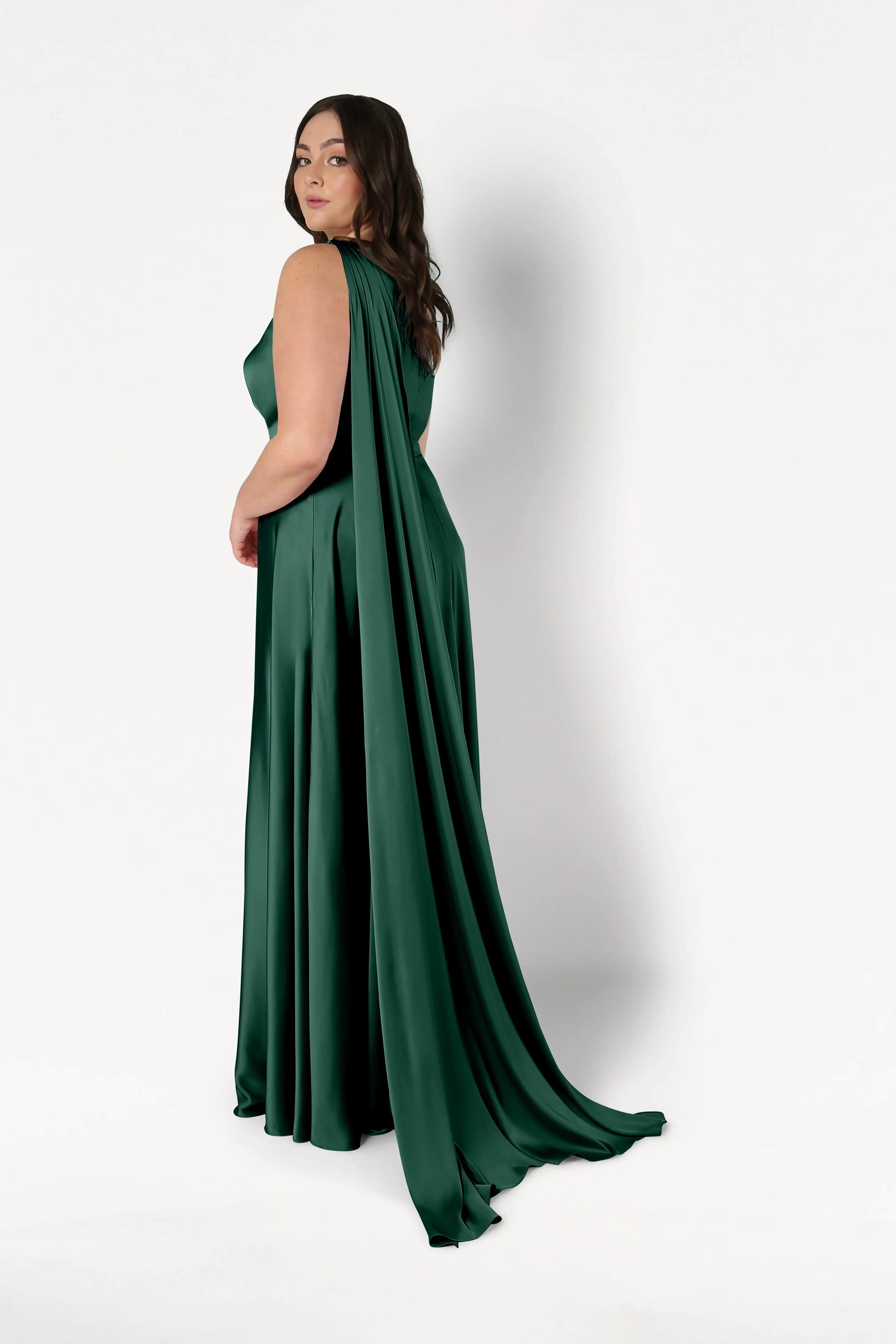 Lyra Bridesmaid Dress in Forest Green Satin