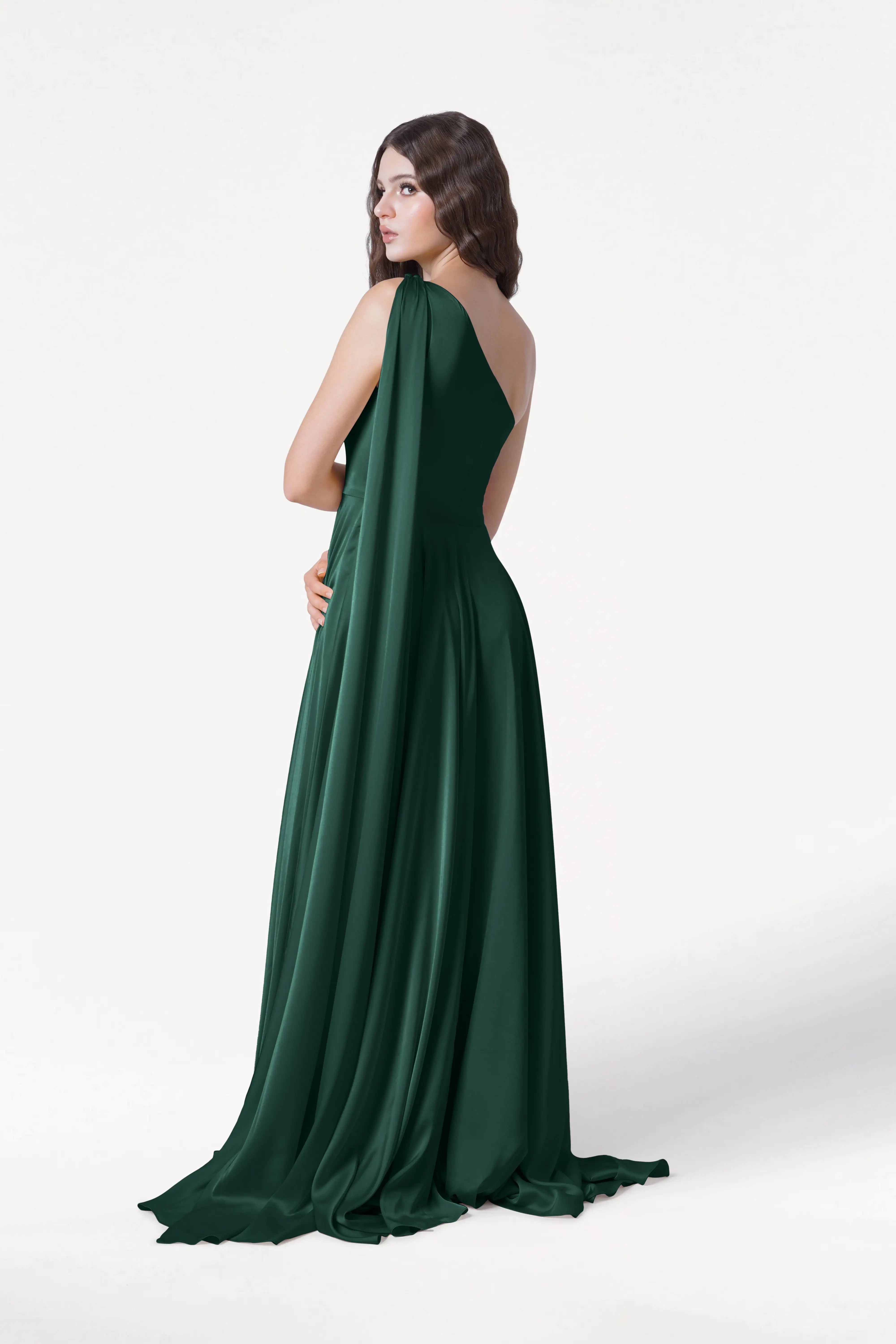 Lyra Bridesmaid Dress in Forest Green Satin