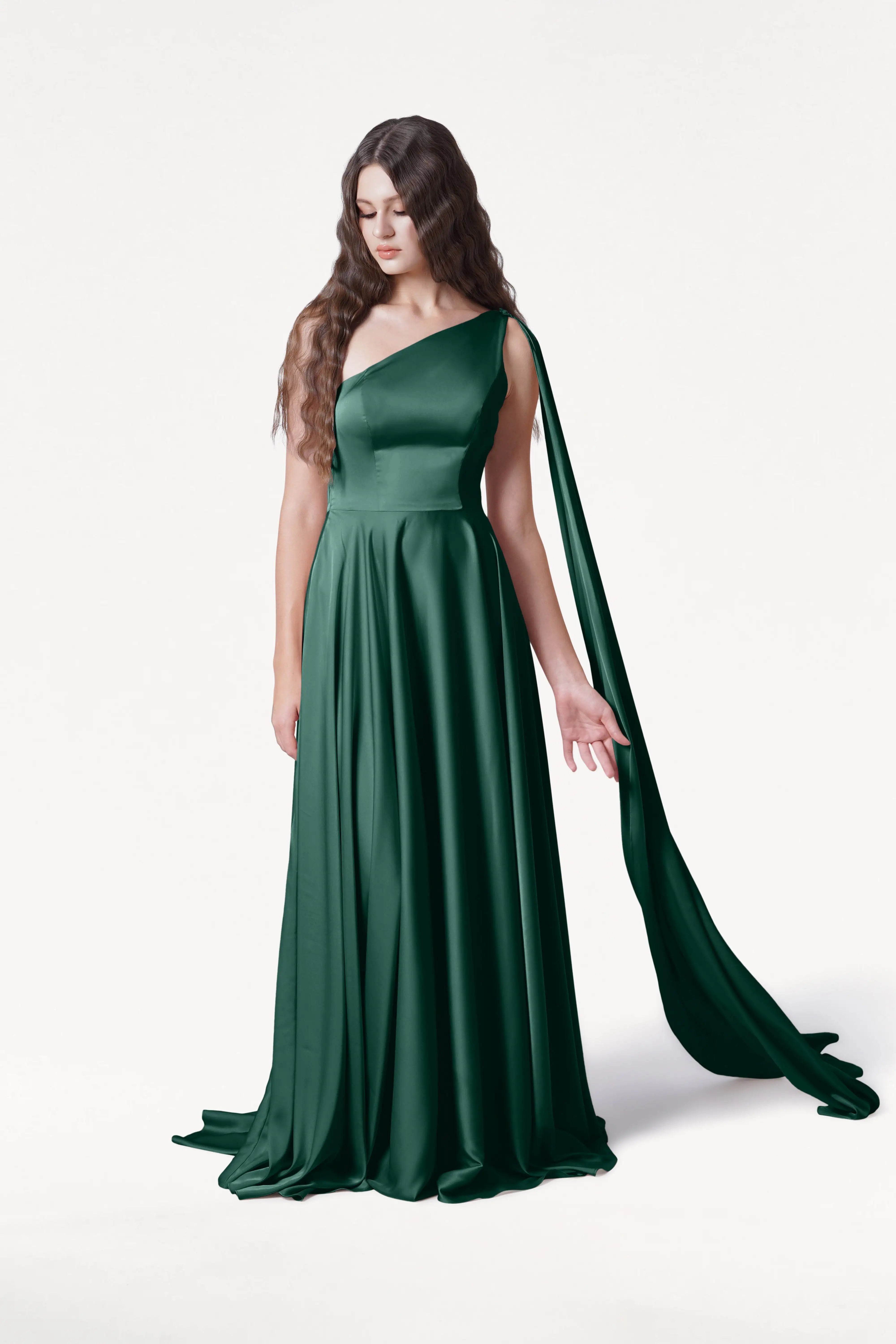 Lyra Bridesmaid Dress in Forest Green Satin