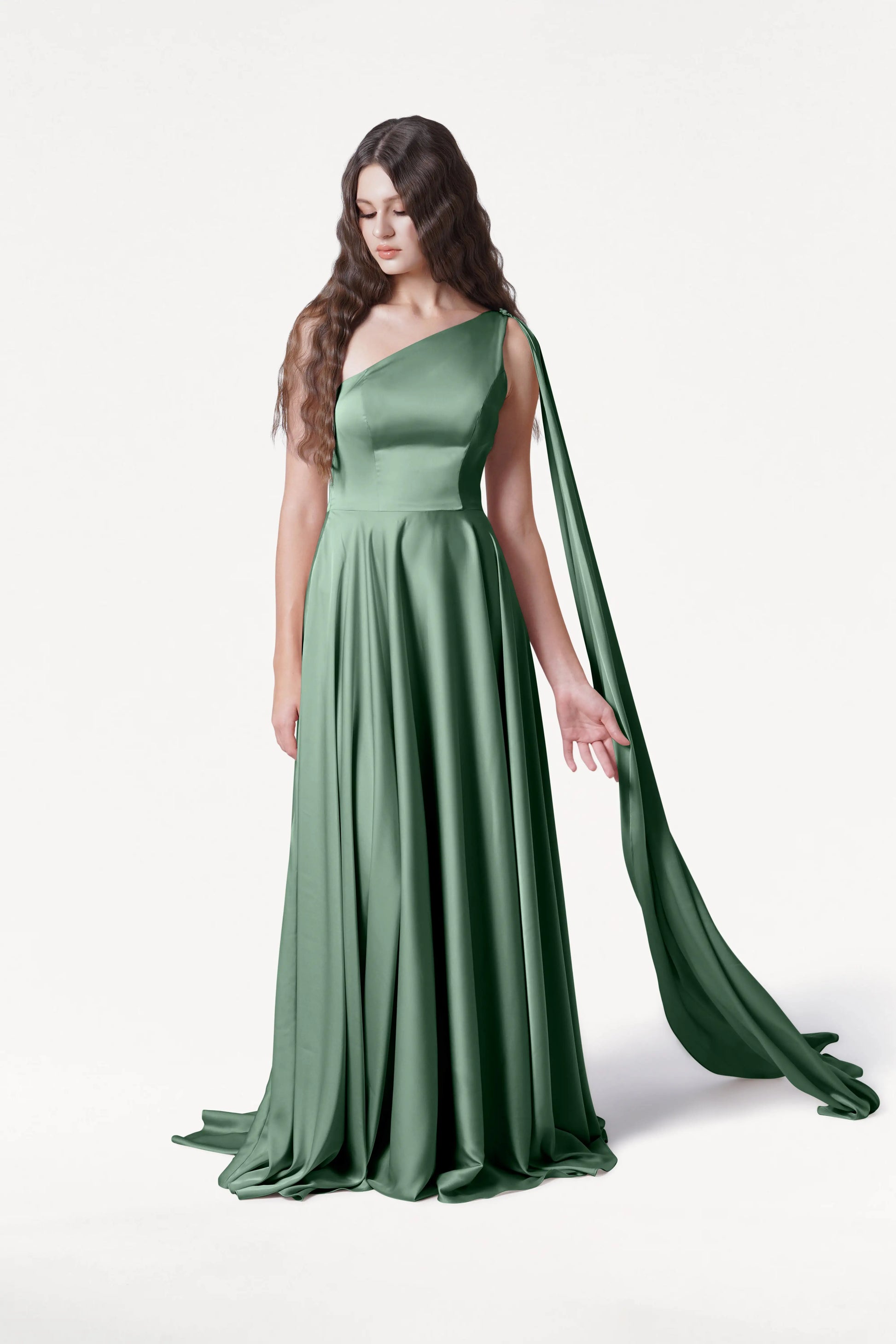 Lyra Bridesmaid Dress in Sage Green Satin