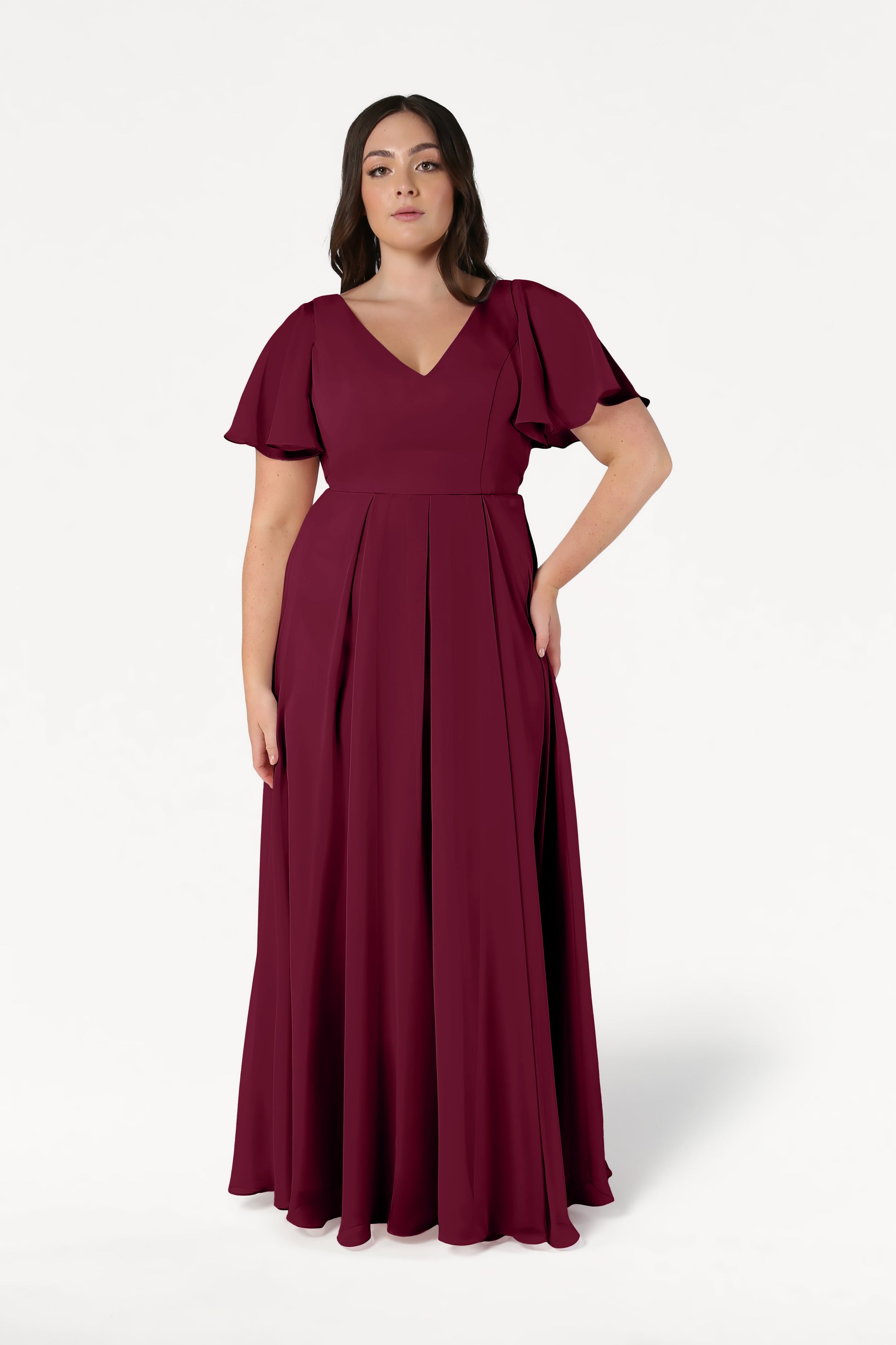 TH&TH Phoebe Bridesmaid Dress In Merlot Chiffon TH and TH TH&TH Phoebe Bridesmaid Dress In Merlot Chiffon TH and TH