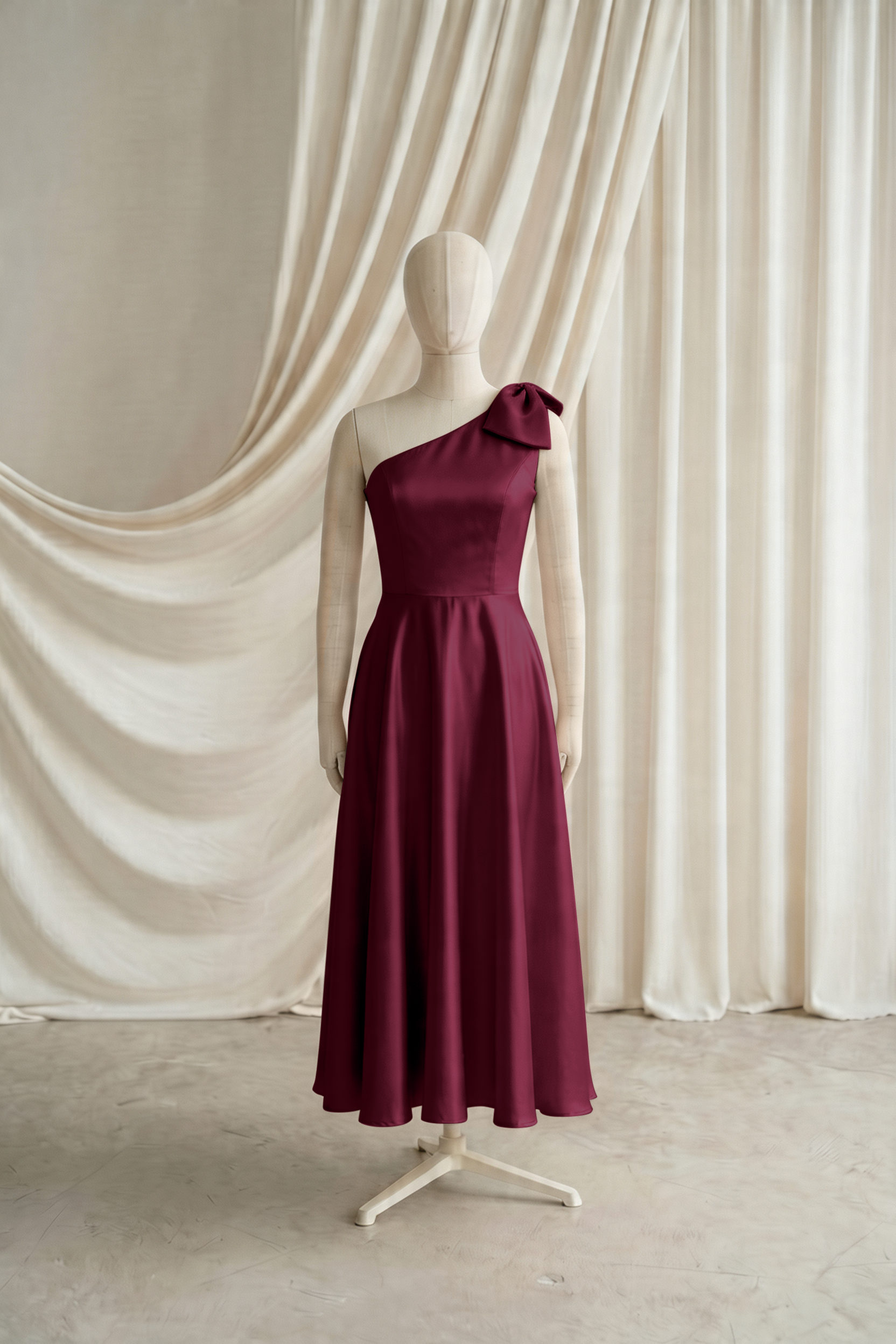 Zara Junior Bridesmaid Dress in Merlot Satin
