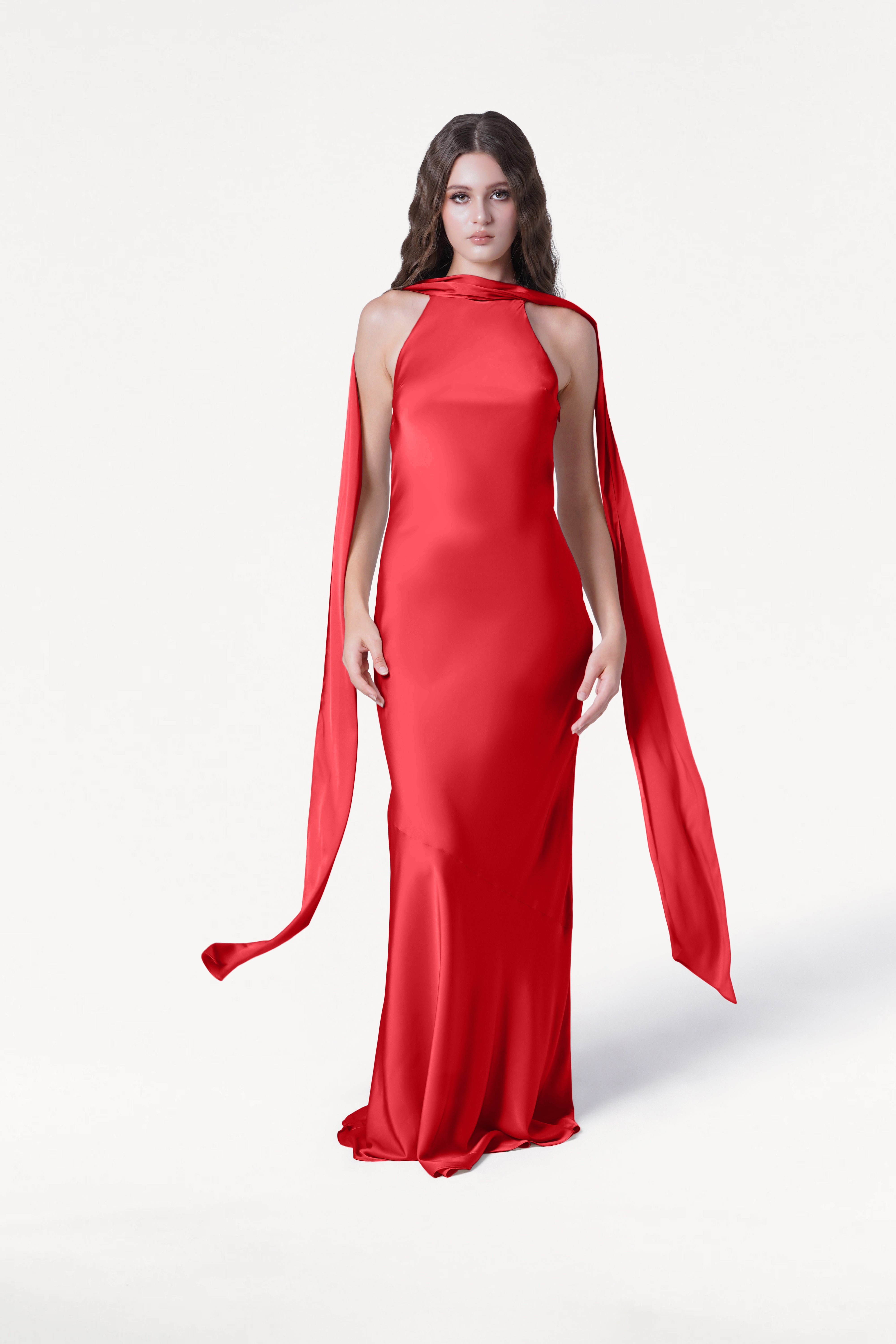 Mira Bridesmaid Dress in Ruby Satin