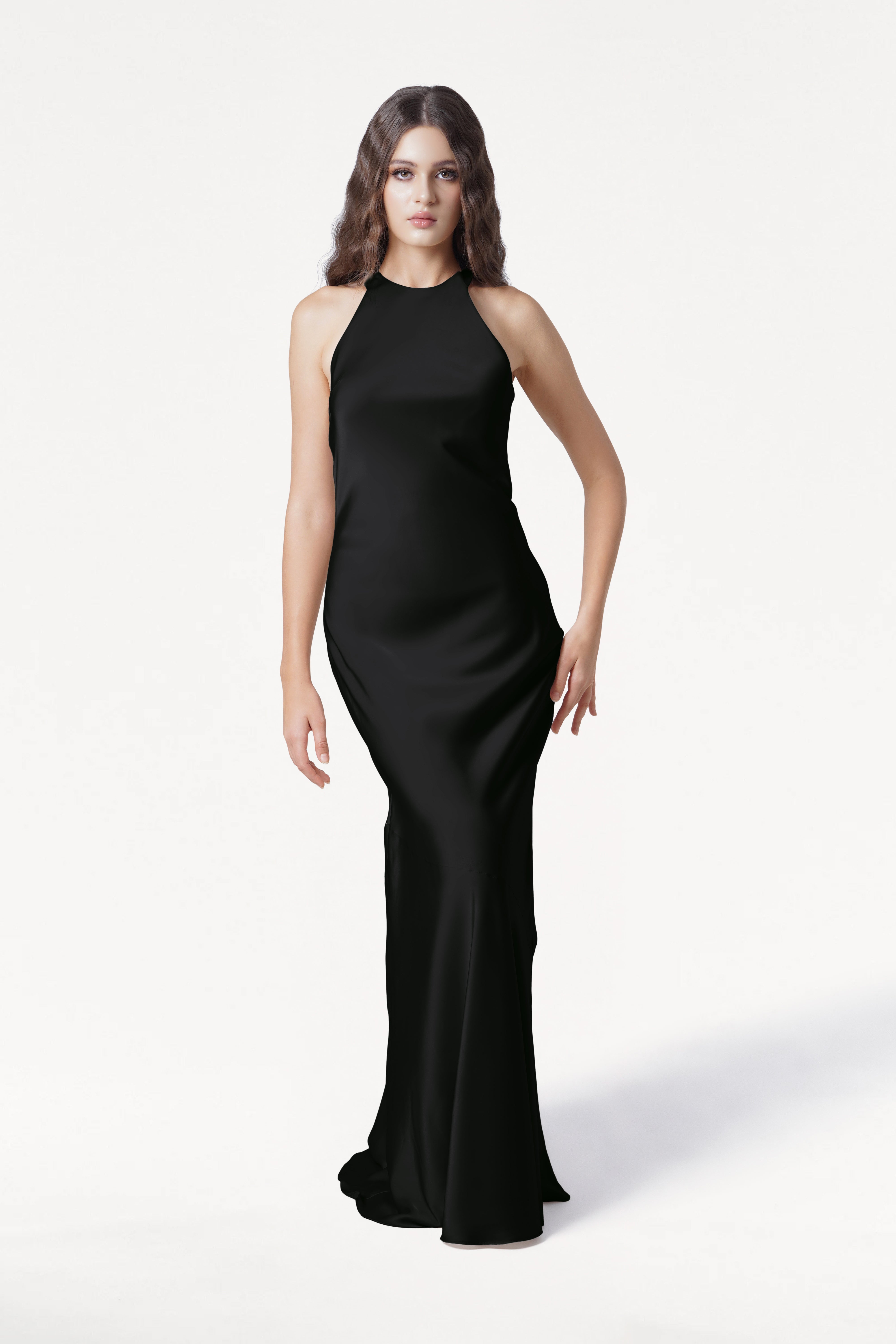Mira Bridesmaid Dress in Black Satin