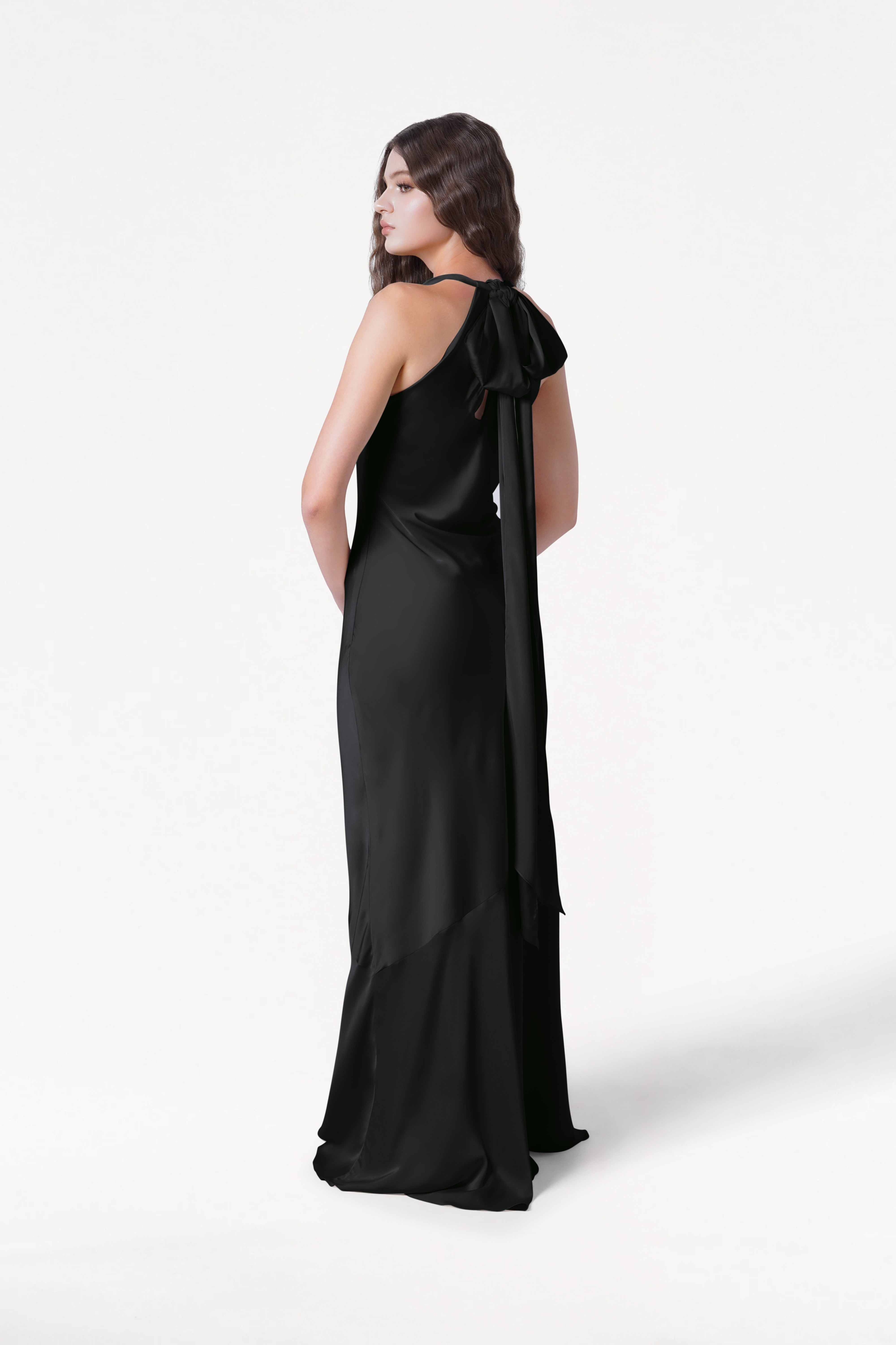Mira Bridesmaid Dress in Black Satin