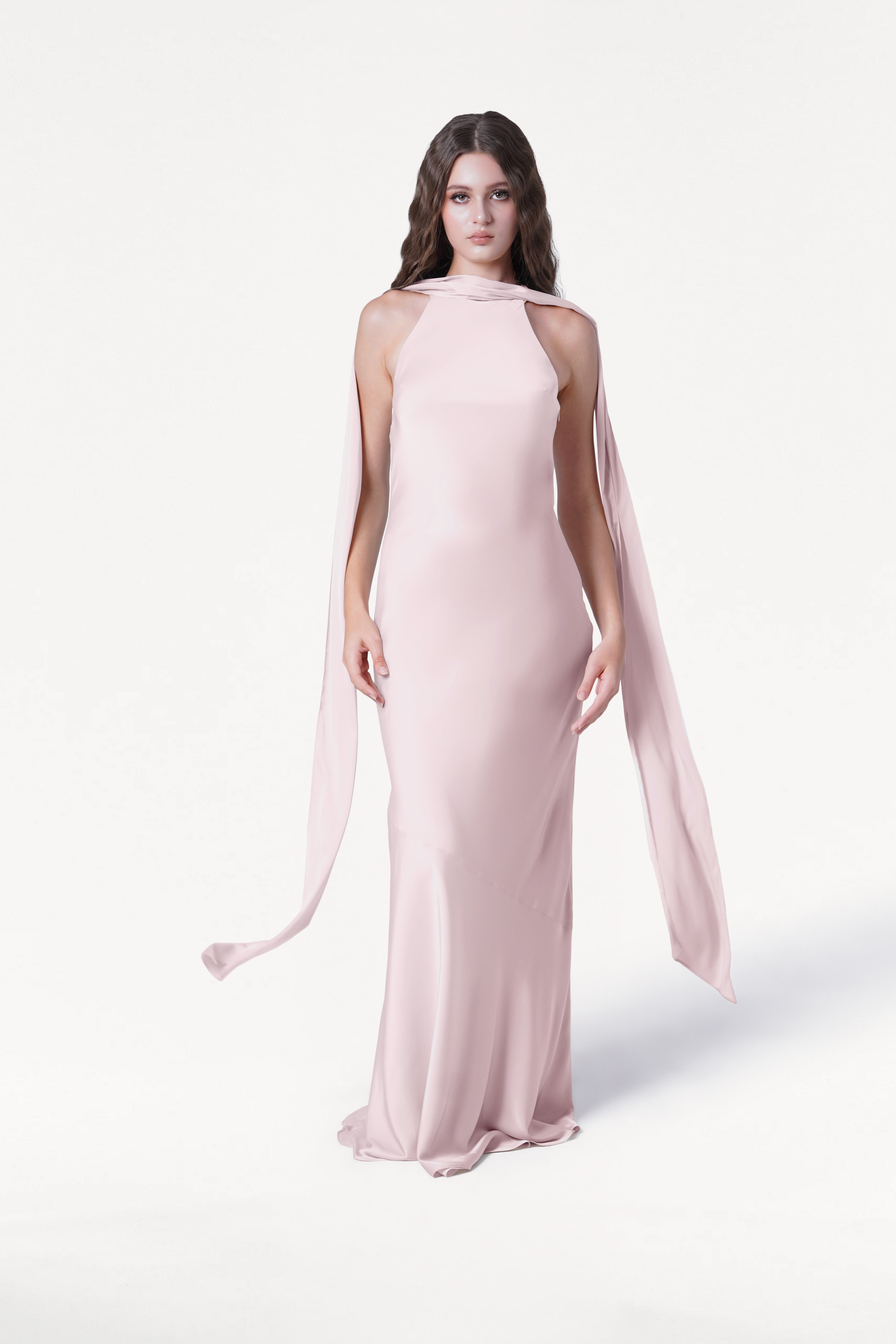 Mira Bridesmaid Dress in Blush Pink Satin