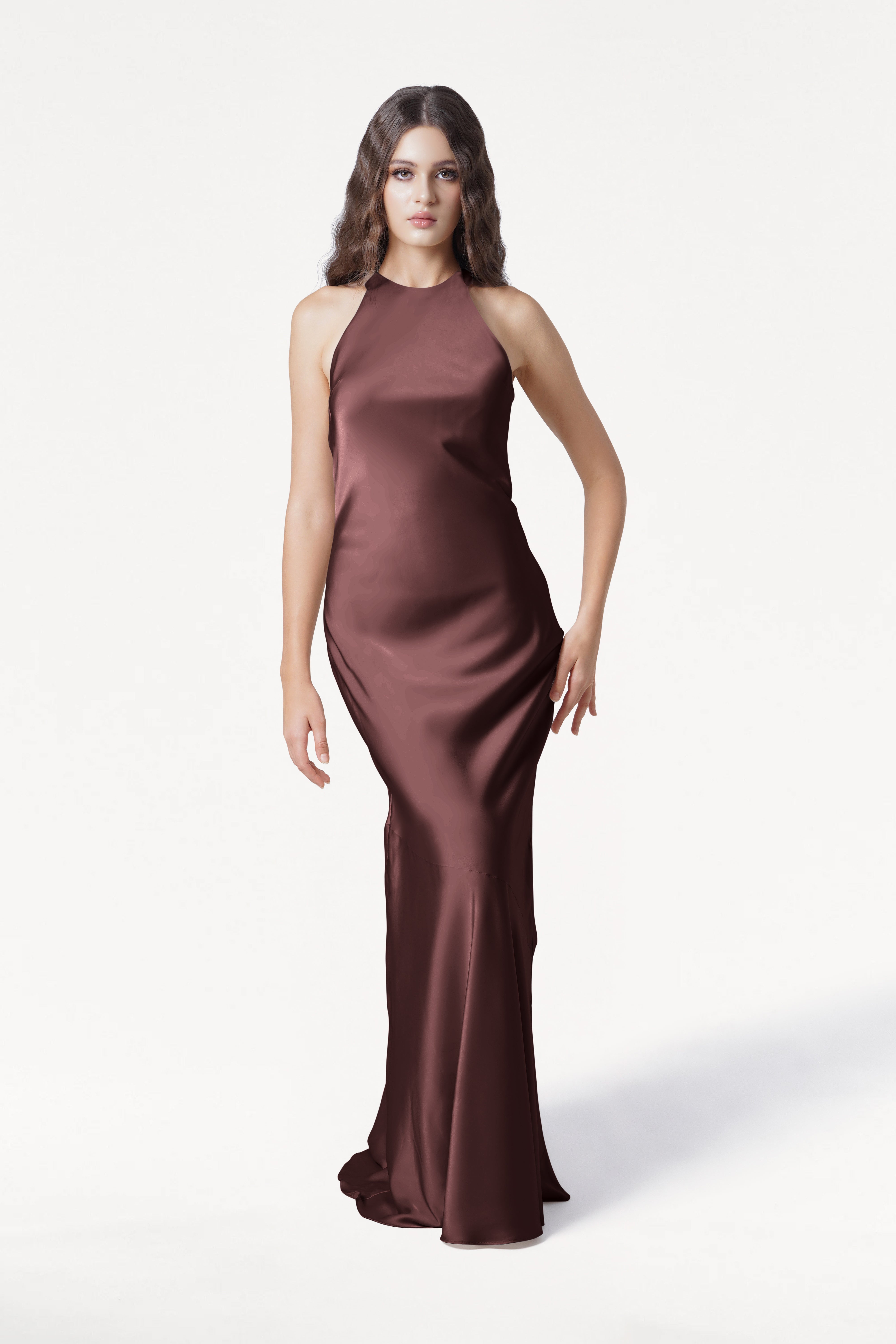 Mira Bridesmaid Dress in Chocolate Brown Satin