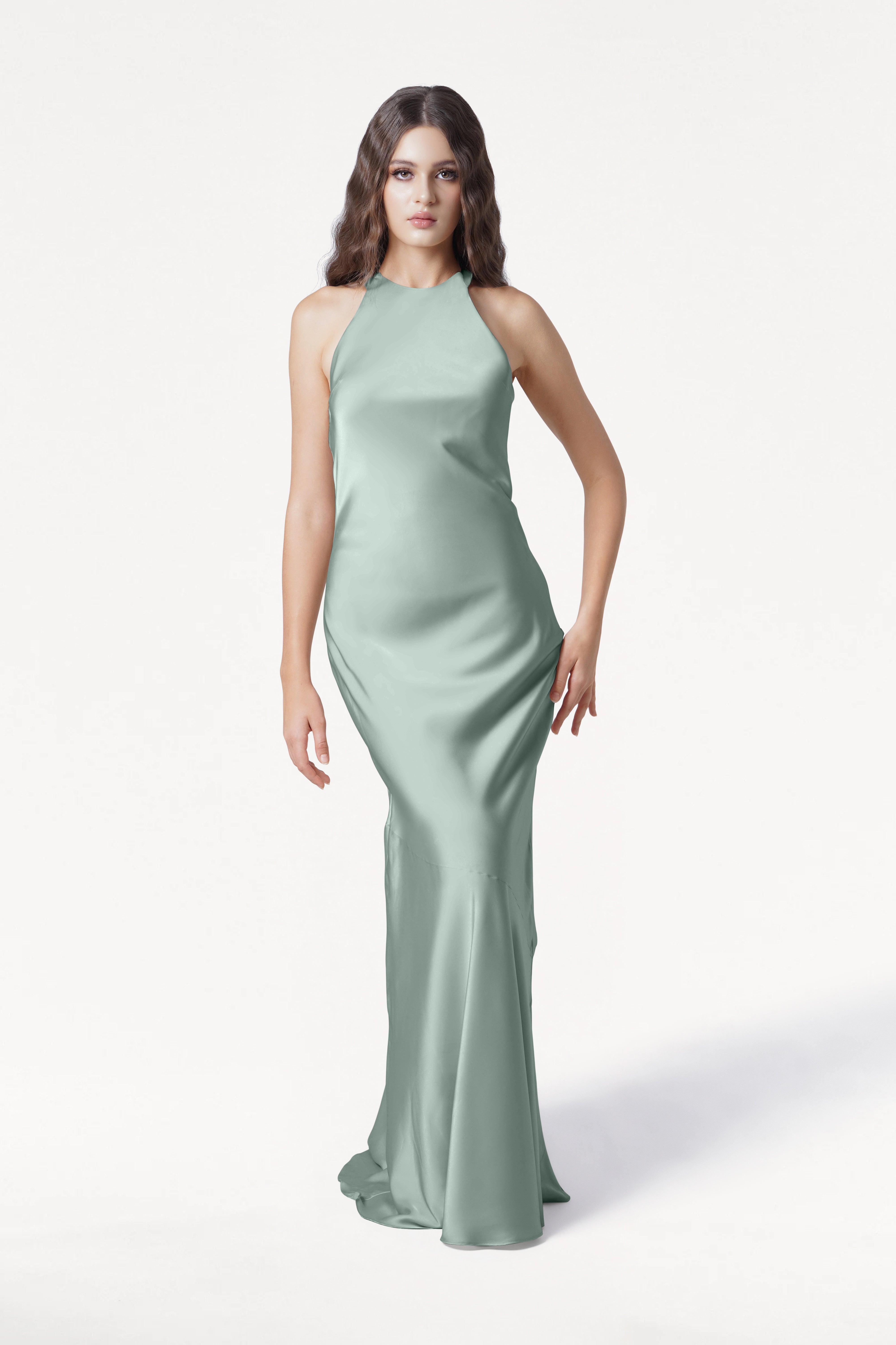 Mira Bridesmaid Dress in Dusty Eucalyptus Satin