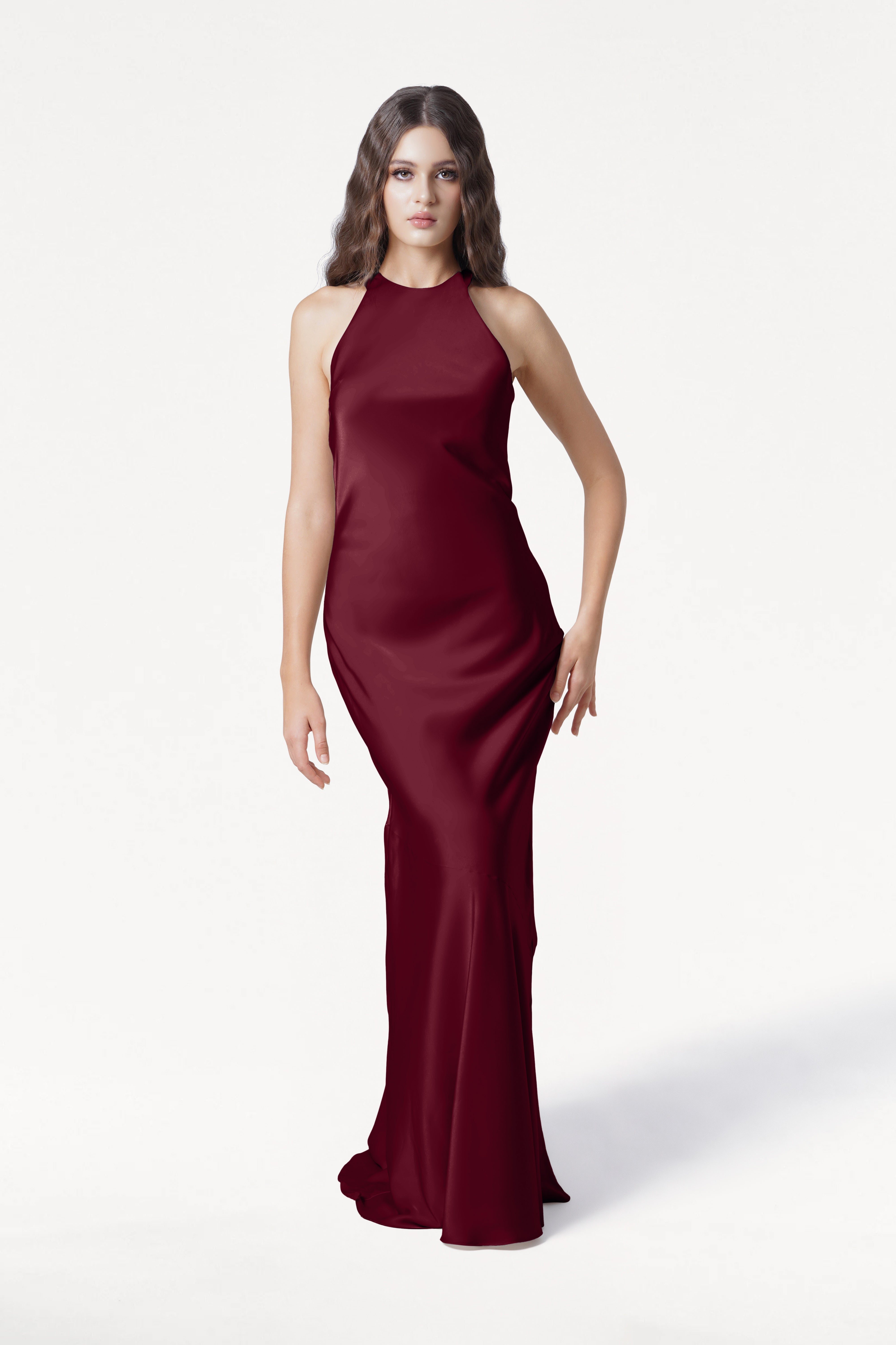 Mira Bridesmaid Dress in Merlot Satin