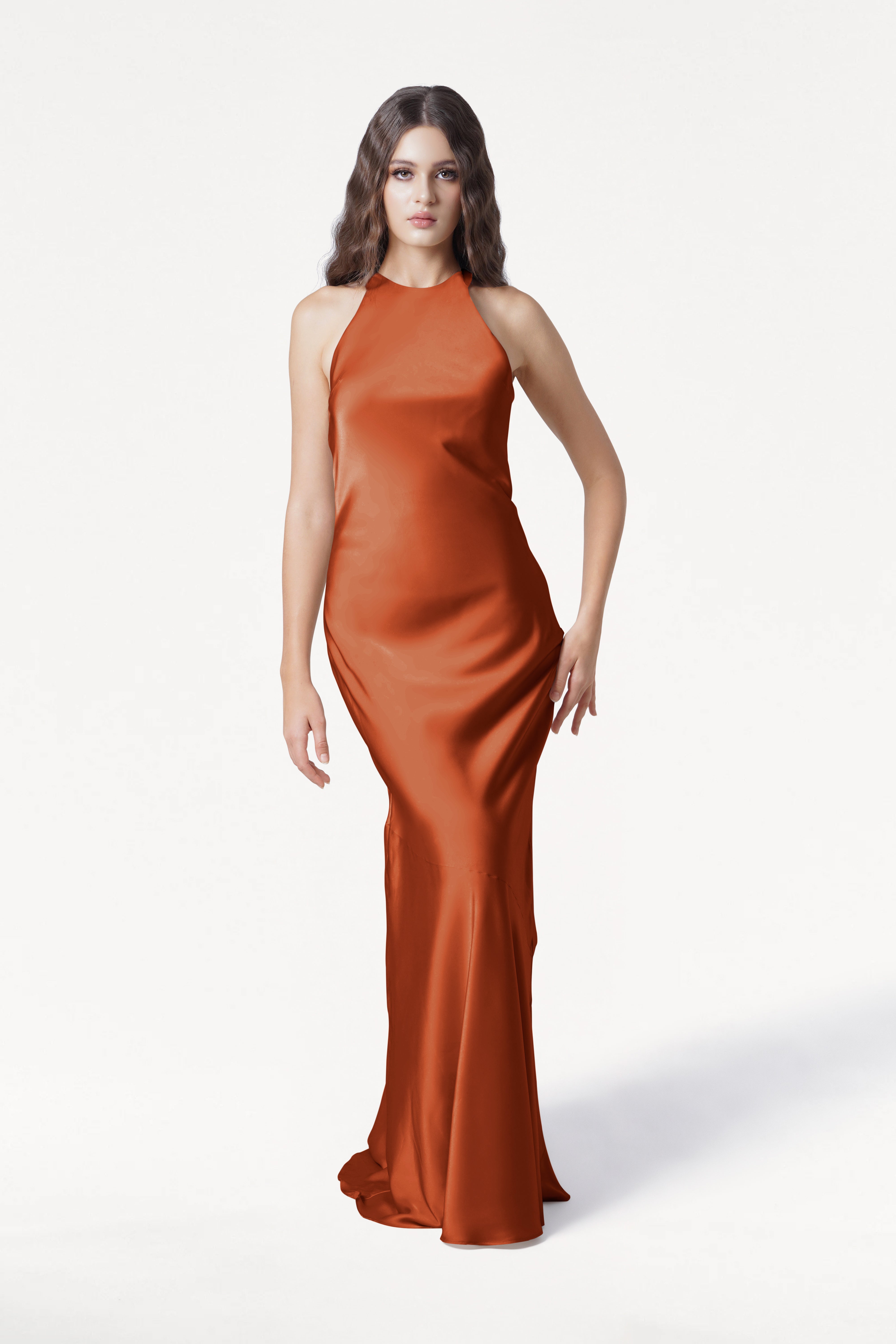 Mira Bridesmaid Dress in Terracotta Satin