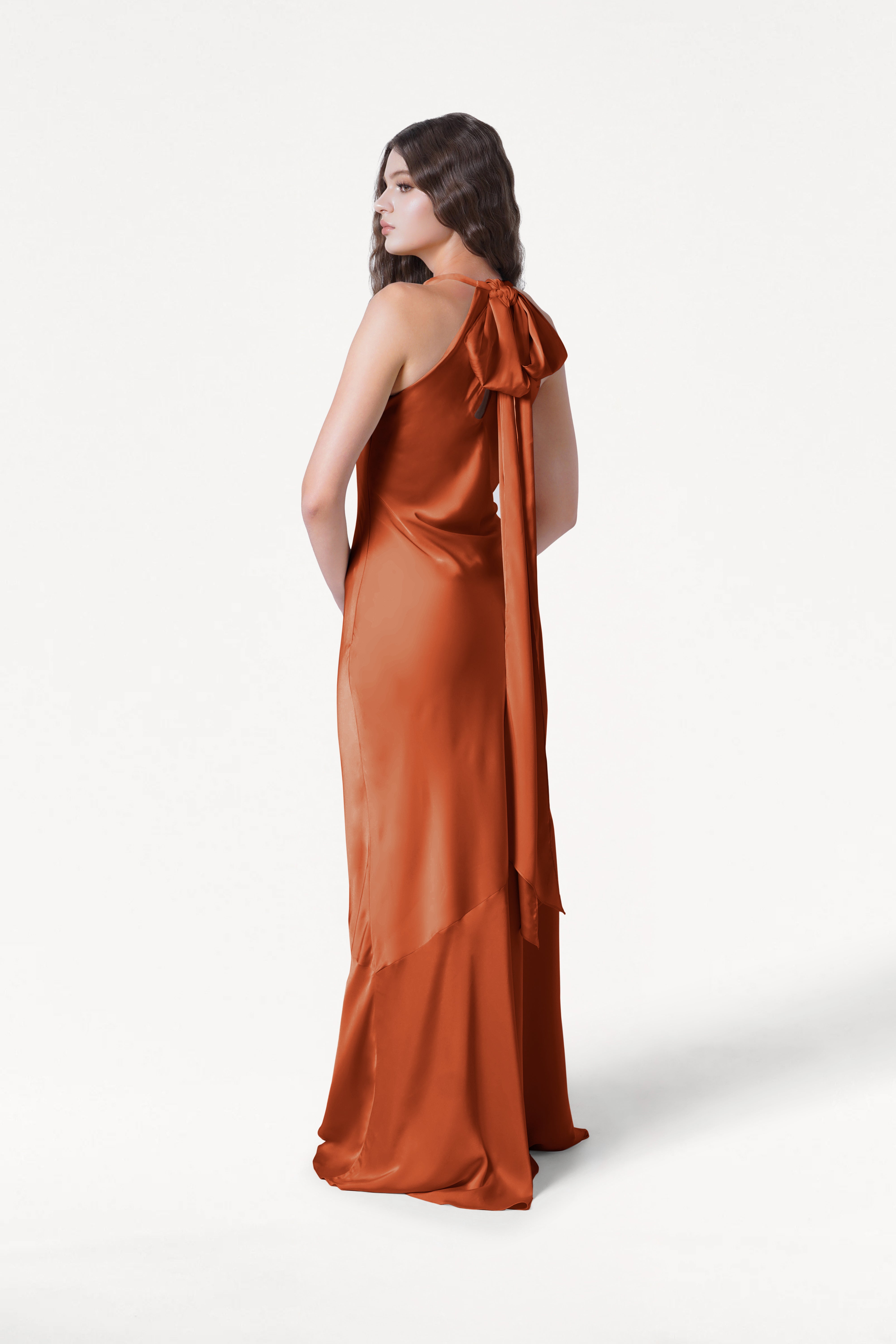Mira Bridesmaid Dress in Terracotta Satin