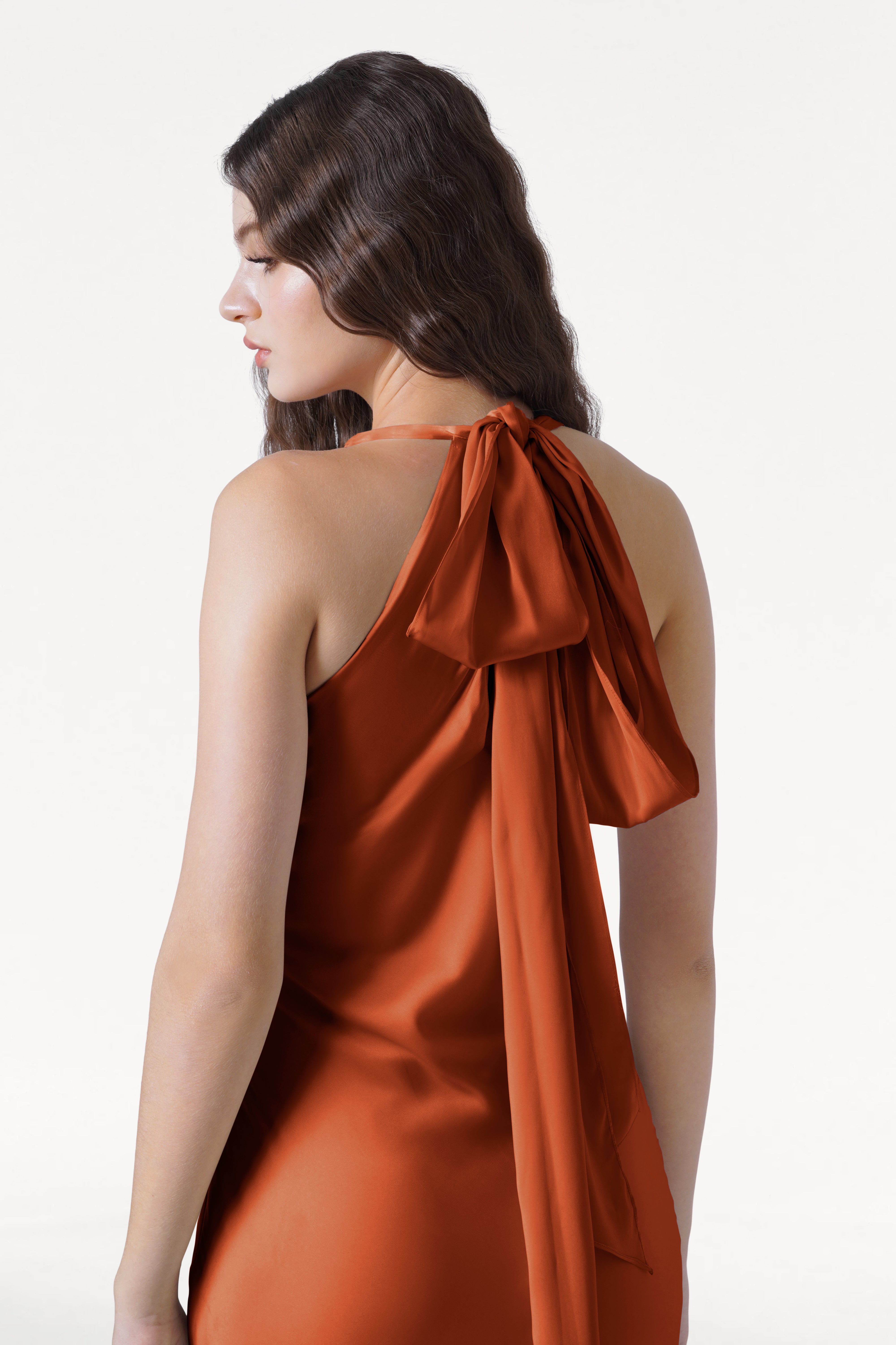 Mira Bridesmaid Dress in Terracotta Satin